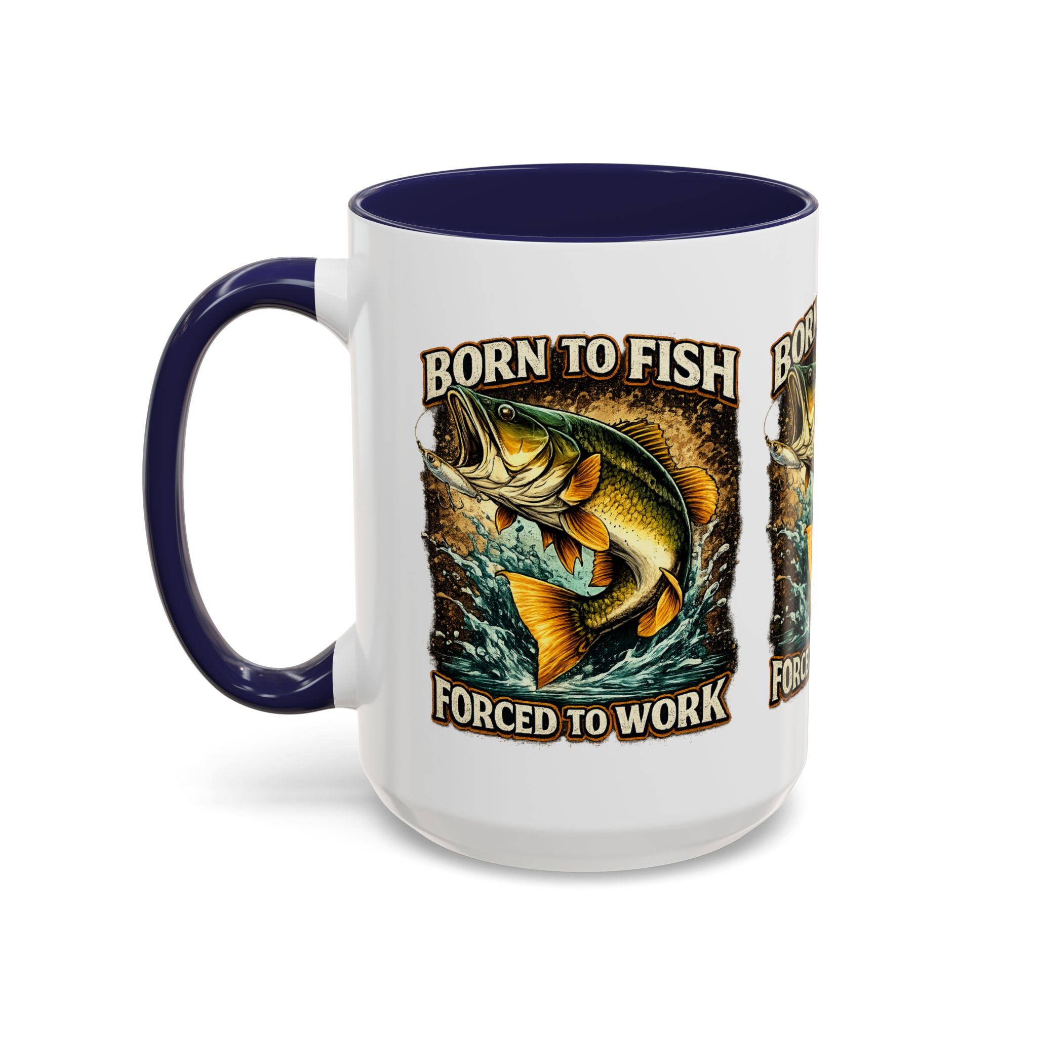Born to Fish Accent Coffee Mug — “Born to Fish, Forced to Work” Fishing Mug