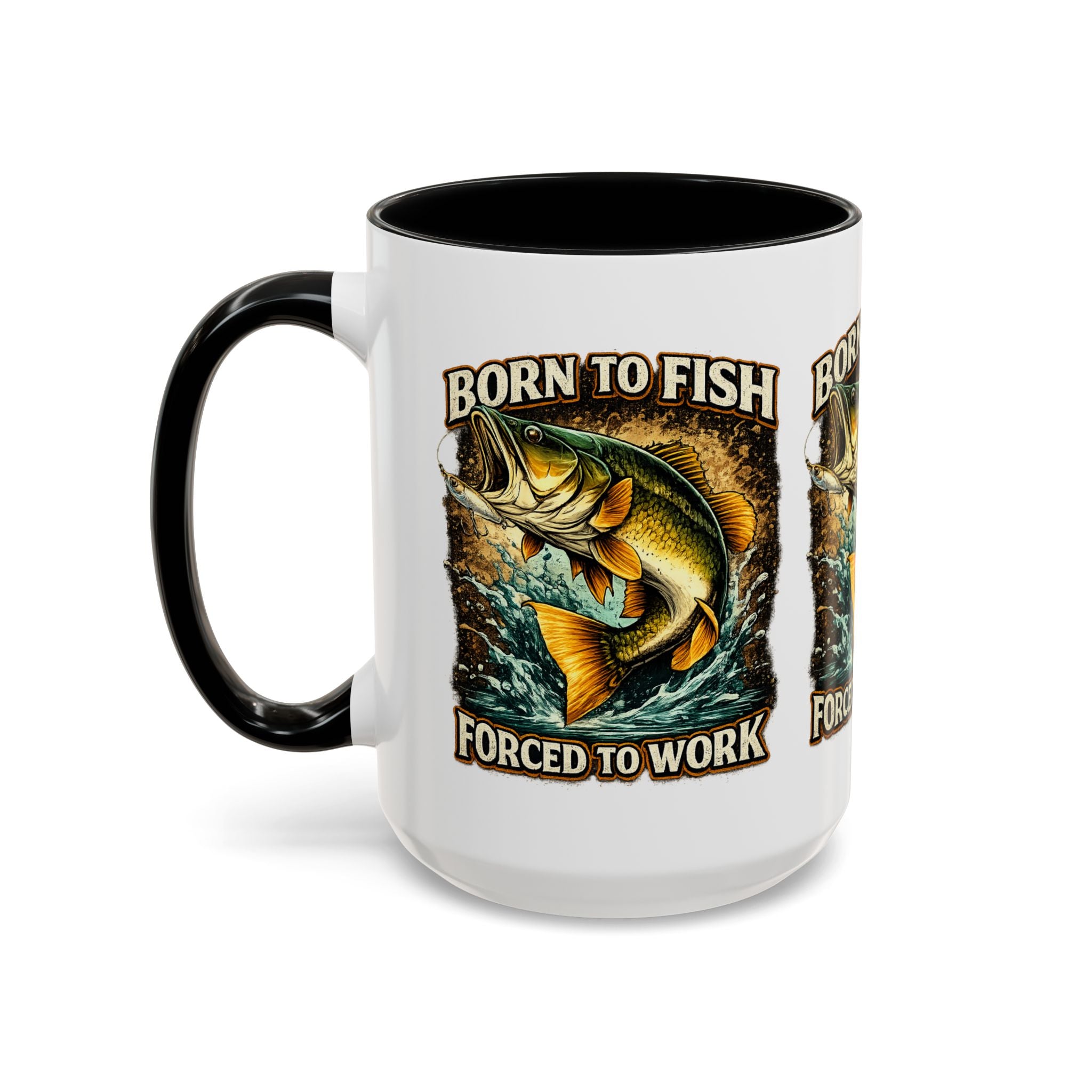 Born to Fish Accent Coffee Mug — “Born to Fish, Forced to Work” Fishing Mug
