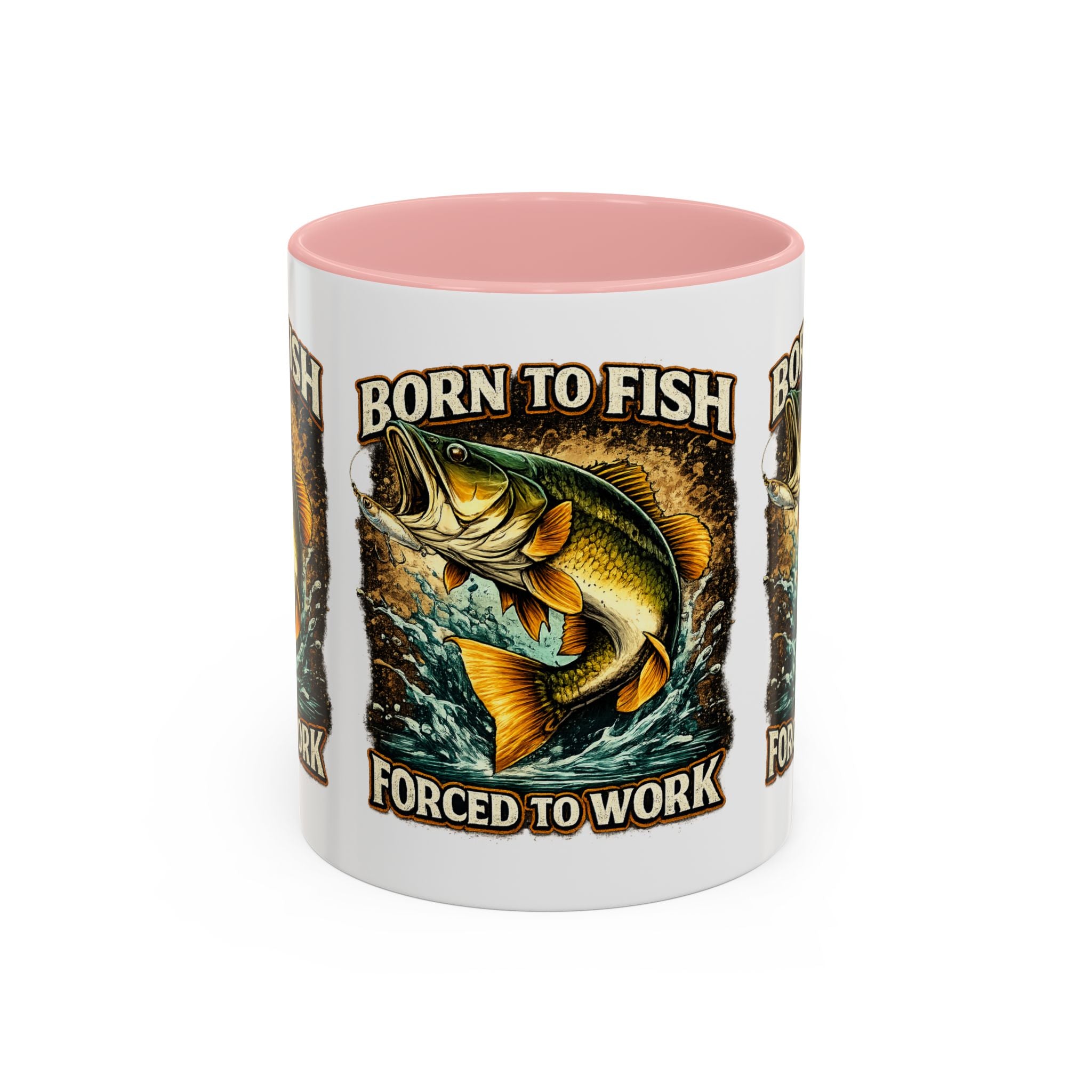 Born to Fish Accent Coffee Mug — “Born to Fish, Forced to Work” Fishing Mug