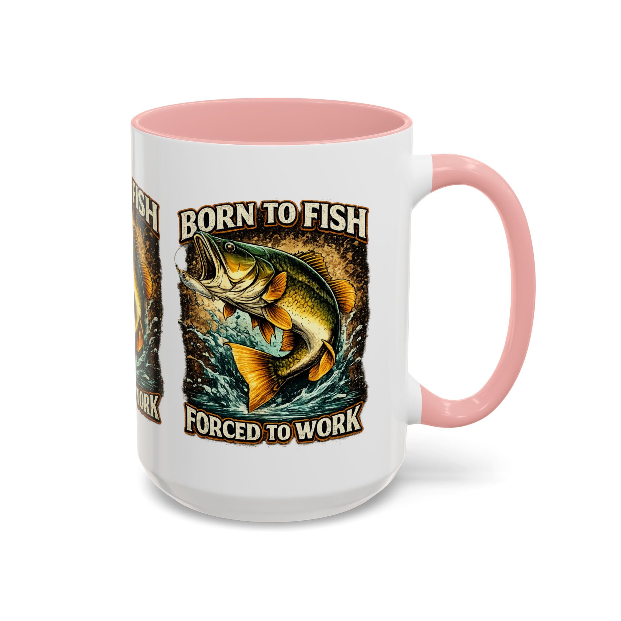 Born to Fish Accent Coffee Mug — “Born to Fish, Forced to Work” Fishing Mug