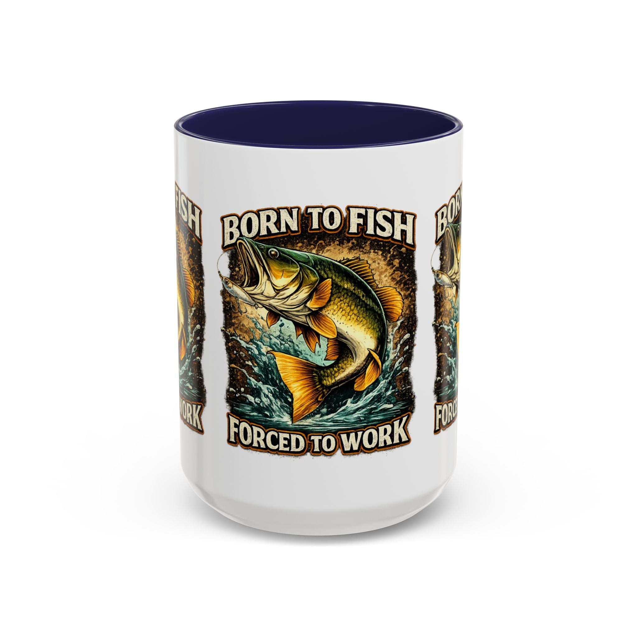 Born to Fish Accent Coffee Mug — “Born to Fish, Forced to Work” Fishing Mug