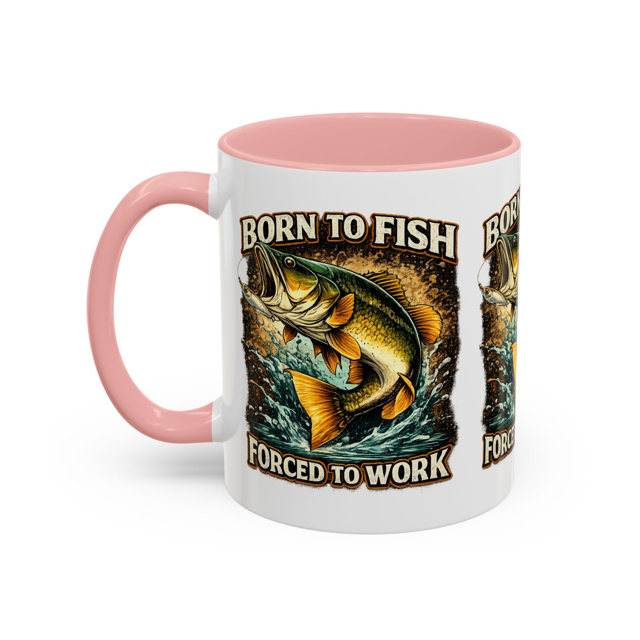 Born to Fish Accent Coffee Mug — “Born to Fish, Forced to Work” Fishing Mug