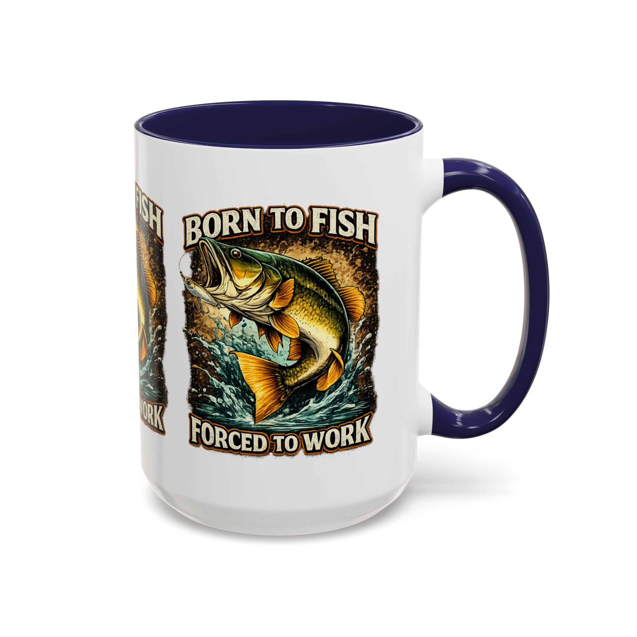 Born to Fish Accent Coffee Mug — “Born to Fish, Forced to Work” Fishing Mug
