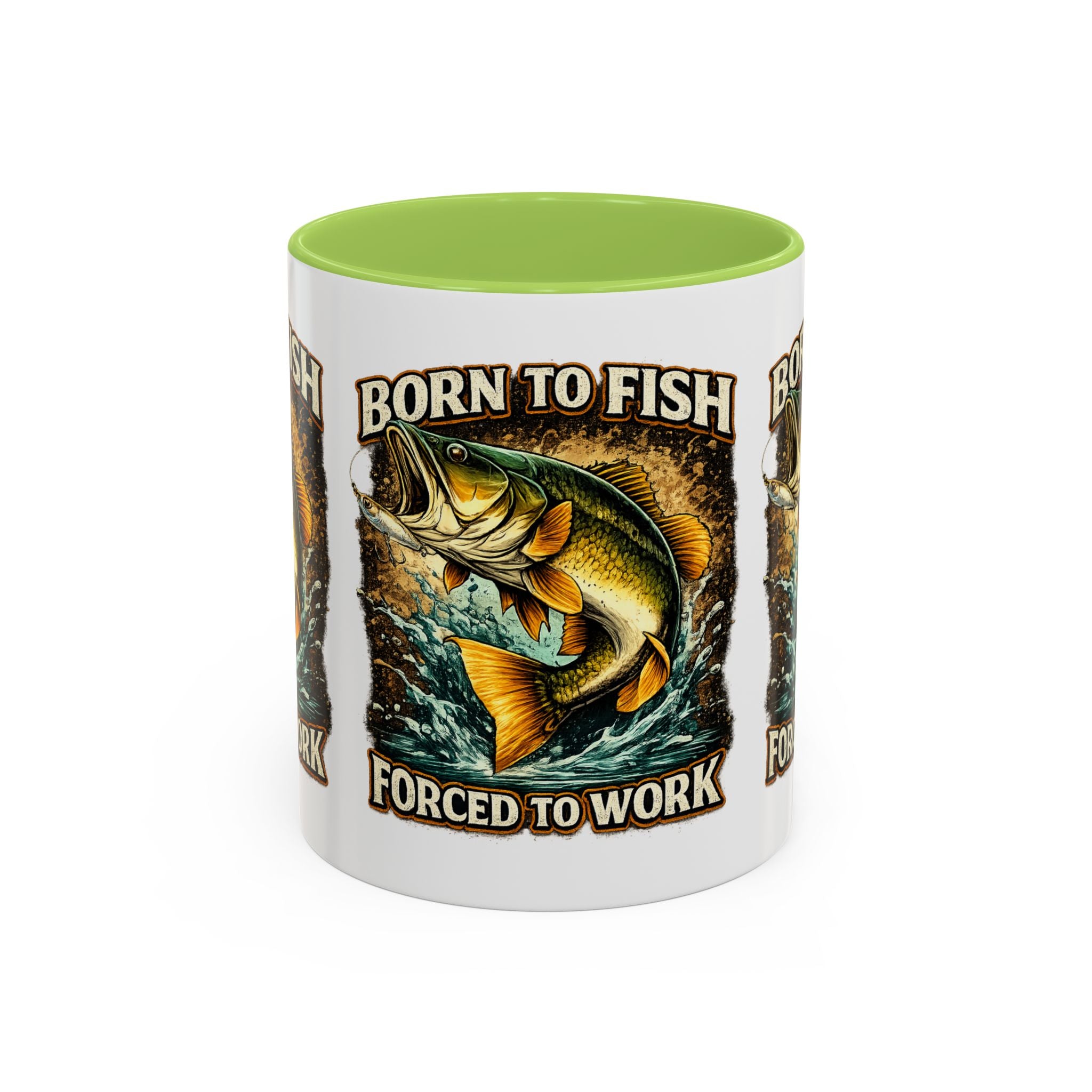 Born to Fish Accent Coffee Mug — “Born to Fish, Forced to Work” Fishing Mug