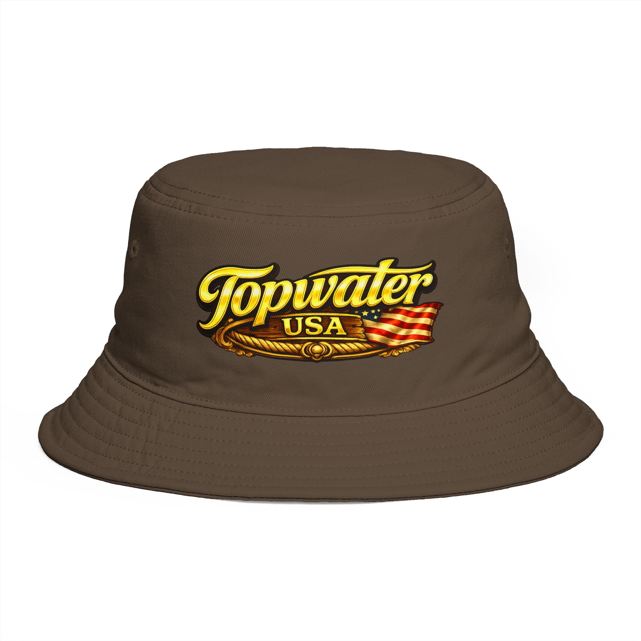 Topwater USA Bucket Hat — Retro Fishing Logo with American Flag