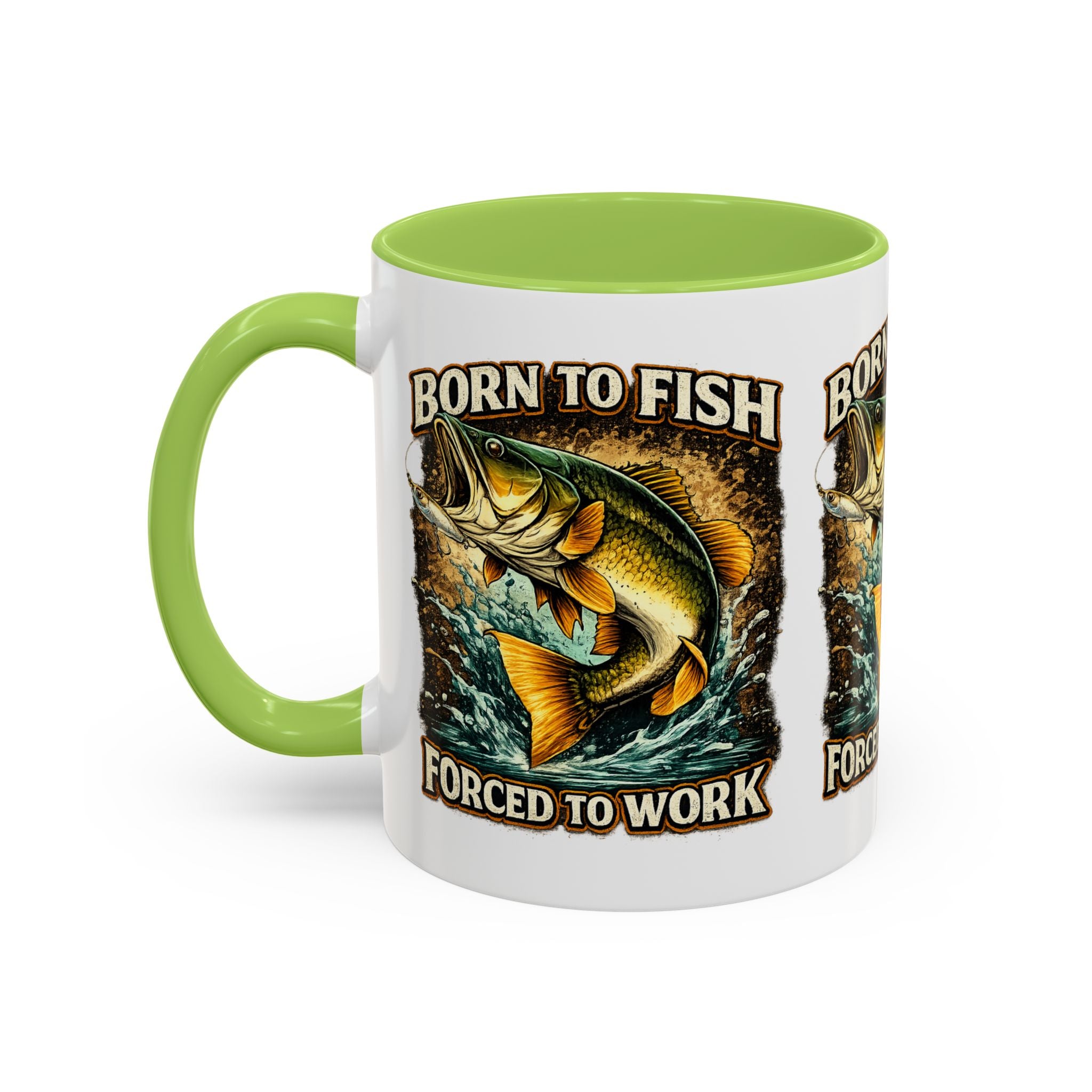 Born to Fish Accent Coffee Mug — “Born to Fish, Forced to Work” Fishing Mug
