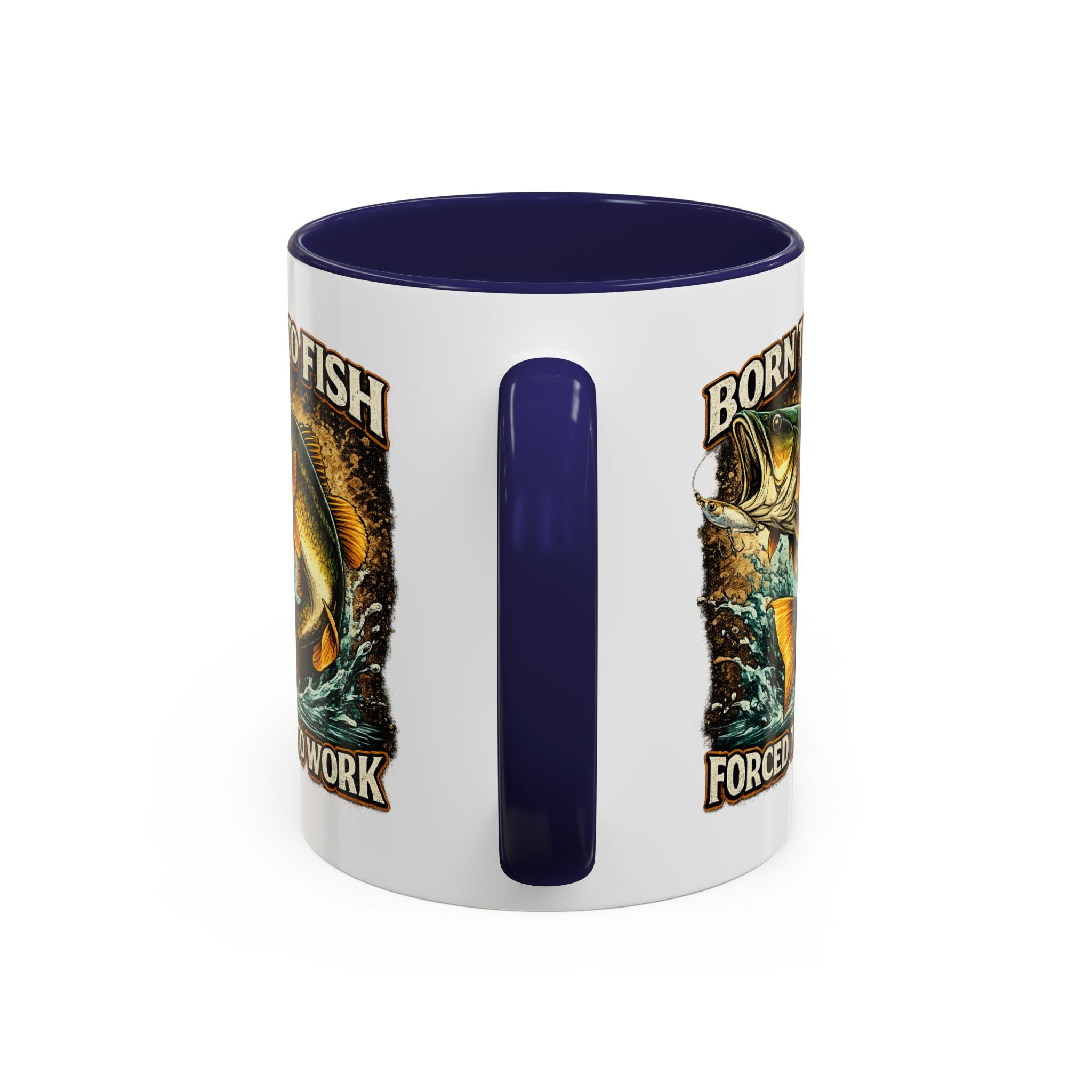 Born to Fish Accent Coffee Mug — “Born to Fish, Forced to Work” Fishing Mug
