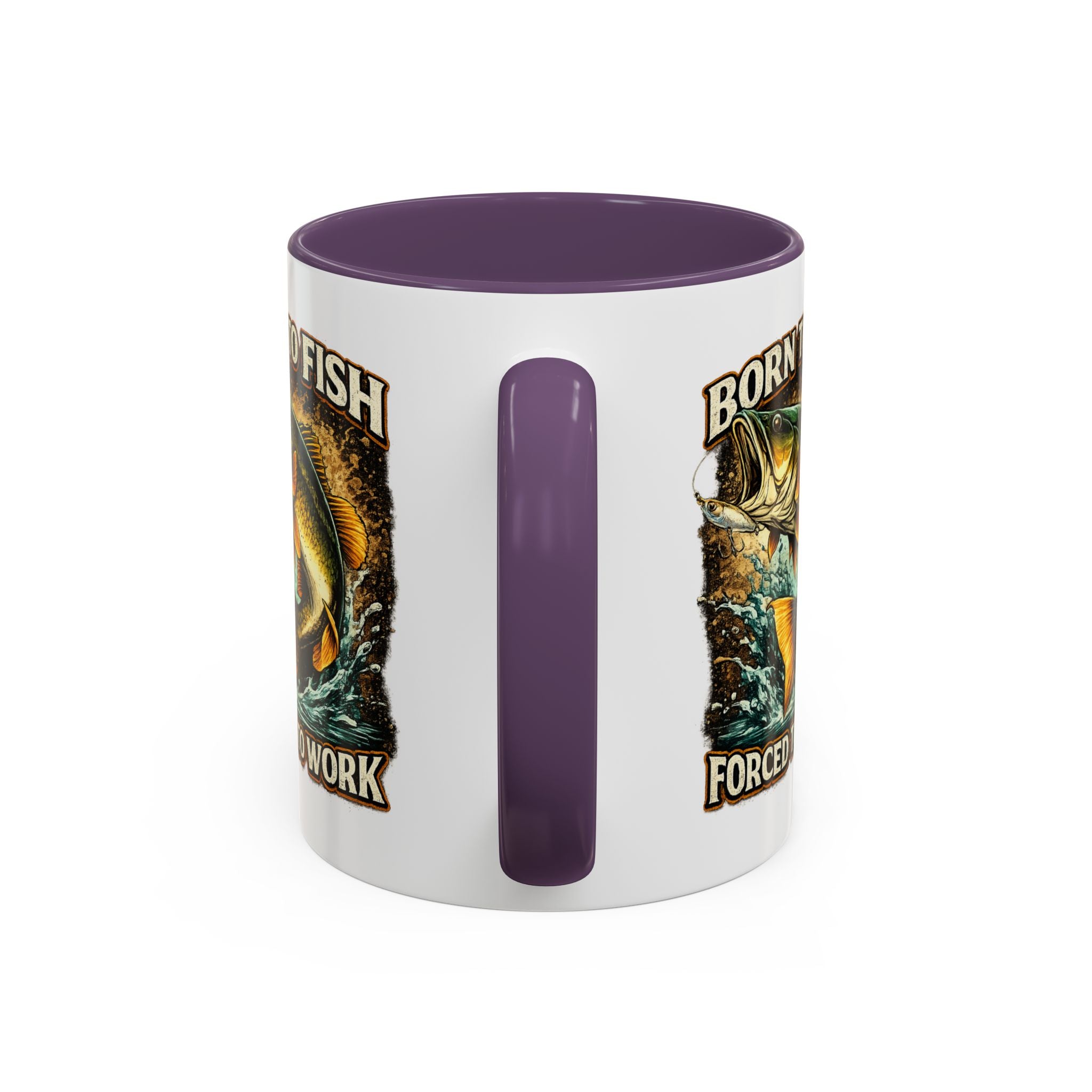 Born to Fish Accent Coffee Mug — “Born to Fish, Forced to Work” Fishing Mug
