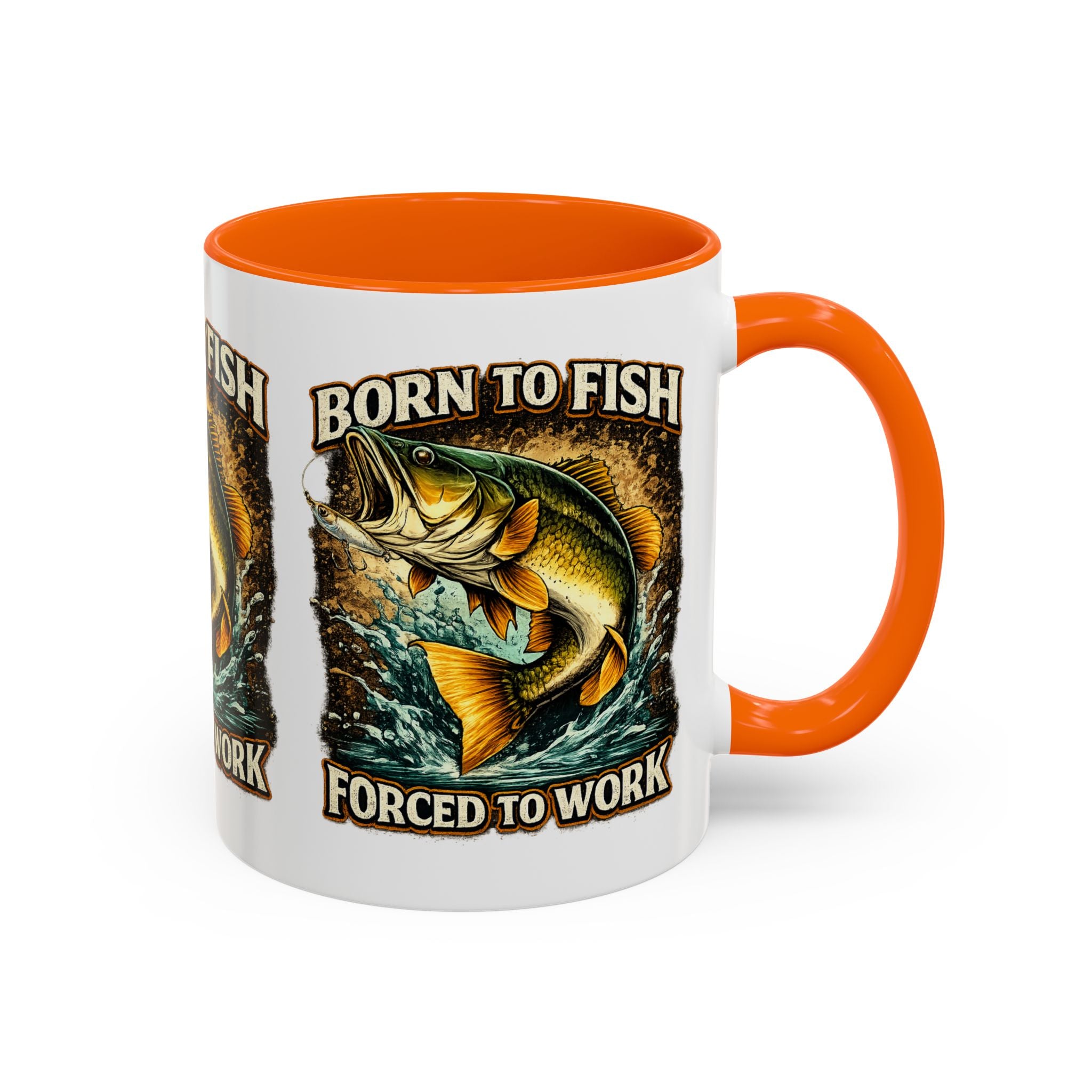Born to Fish Accent Coffee Mug — “Born to Fish, Forced to Work” Fishing Mug