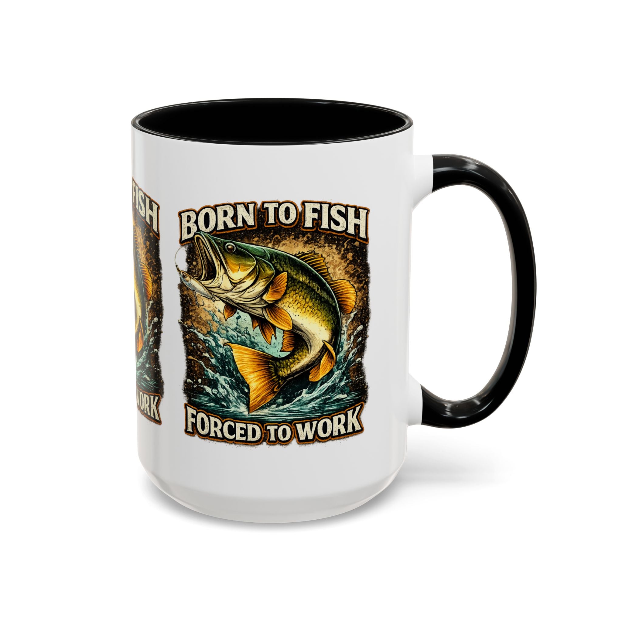Born to Fish Accent Coffee Mug — “Born to Fish, Forced to Work” Fishing Mug