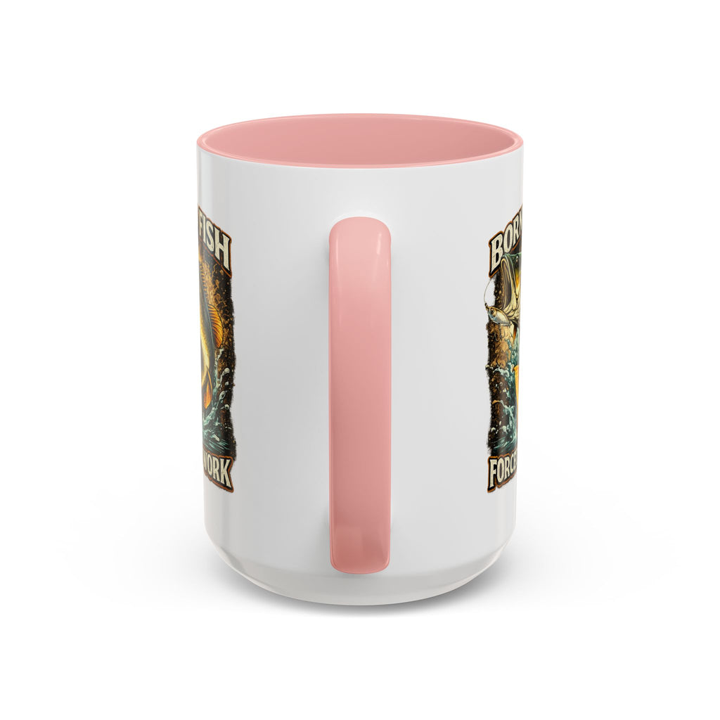 Born to Fish Accent Coffee Mug — “Born to Fish, Forced to Work” Fishing Mug