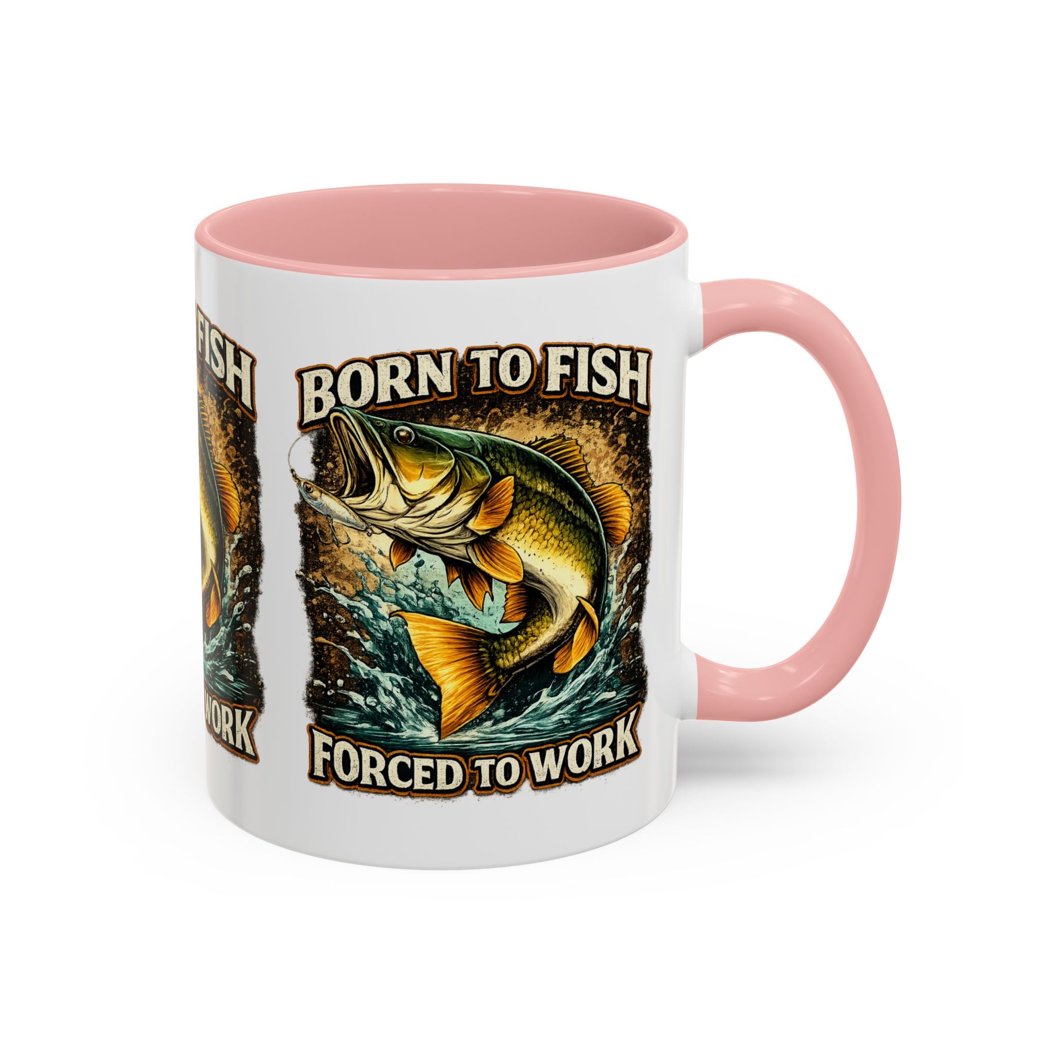 Born to Fish Accent Coffee Mug — “Born to Fish, Forced to Work” Fishing Mug