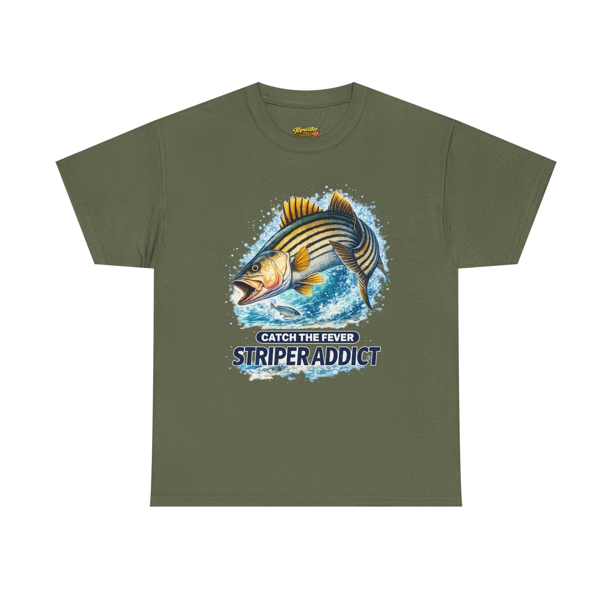 Striper Addict Fishing T‑Shirt — Catch the Fever Striped Bass Tee