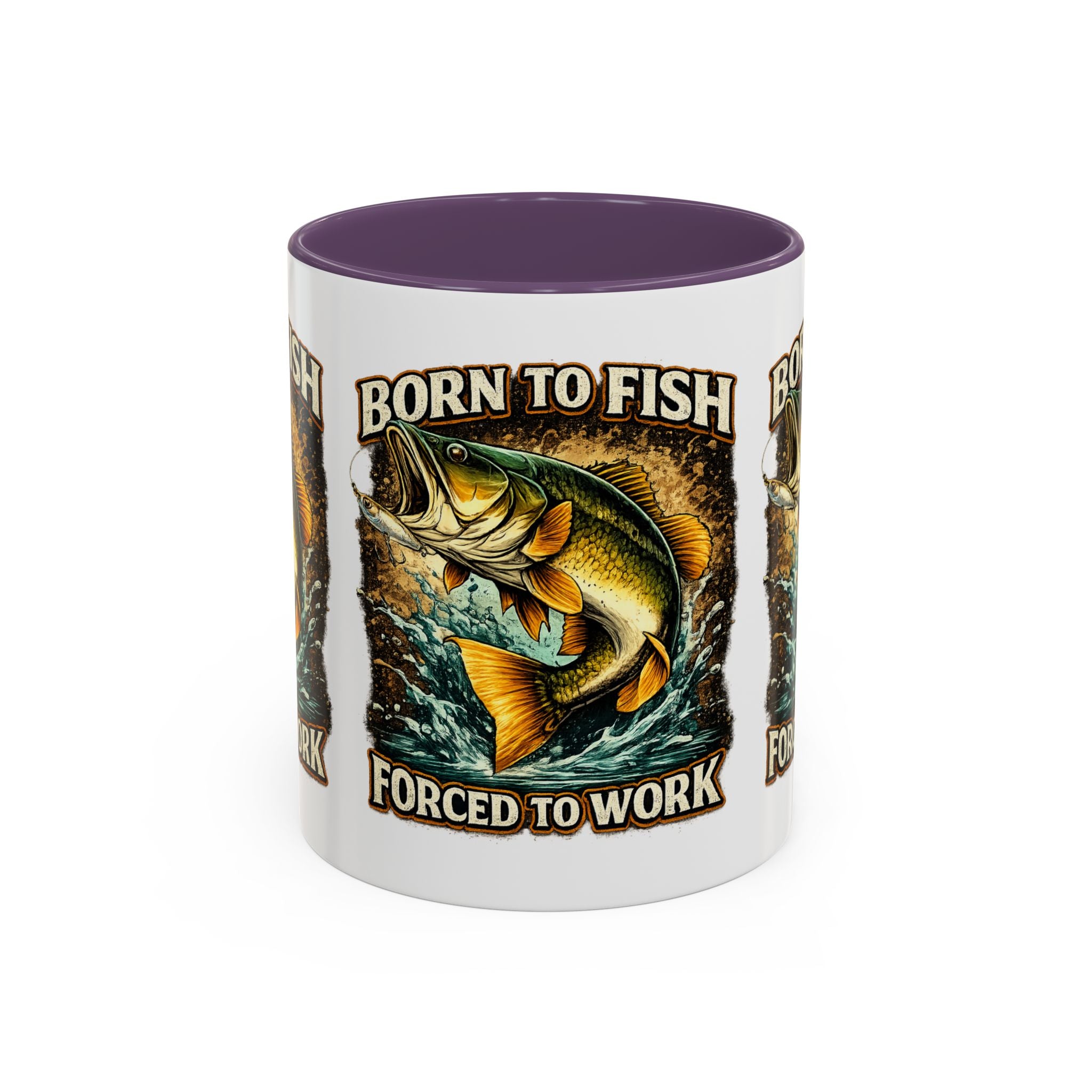 Born to Fish Accent Coffee Mug — “Born to Fish, Forced to Work” Fishing Mug