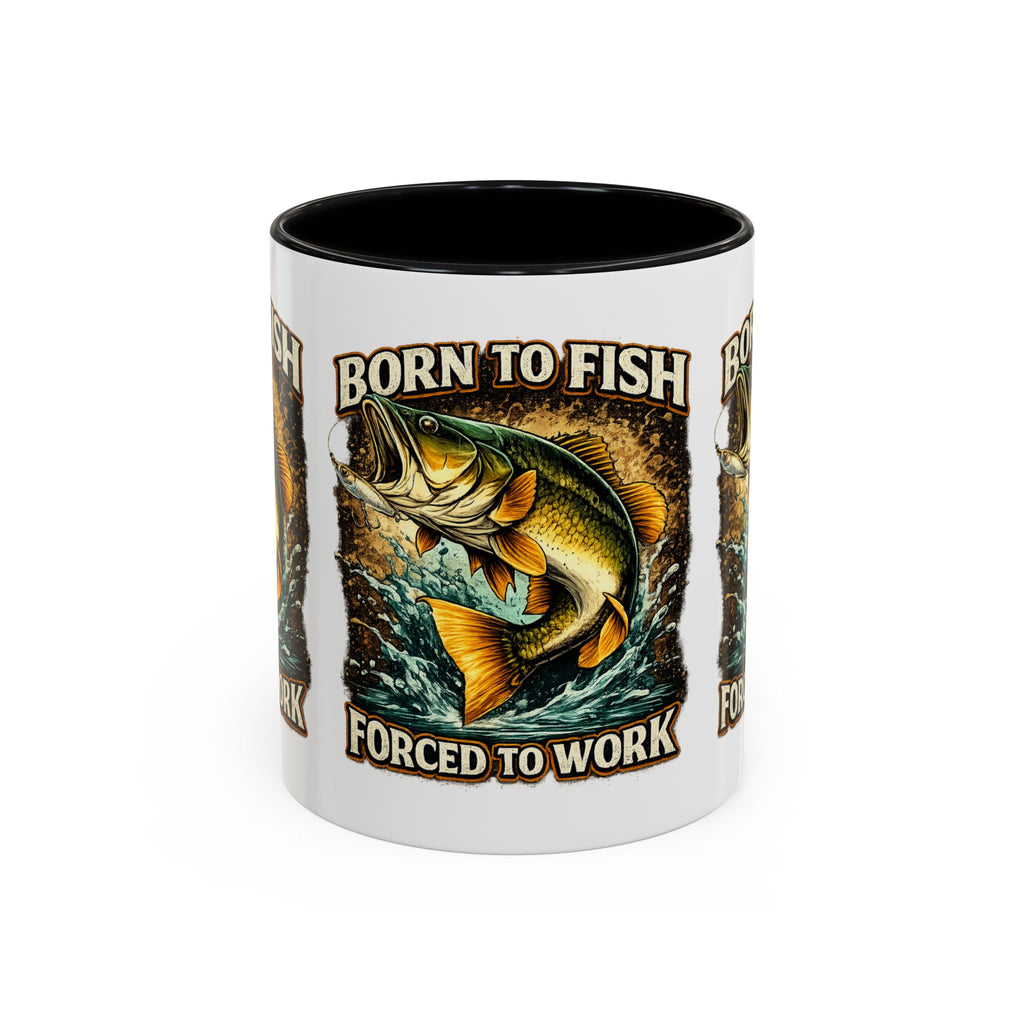 Born to Fish Accent Coffee Mug — “Born to Fish, Forced to Work” Fishing Mug