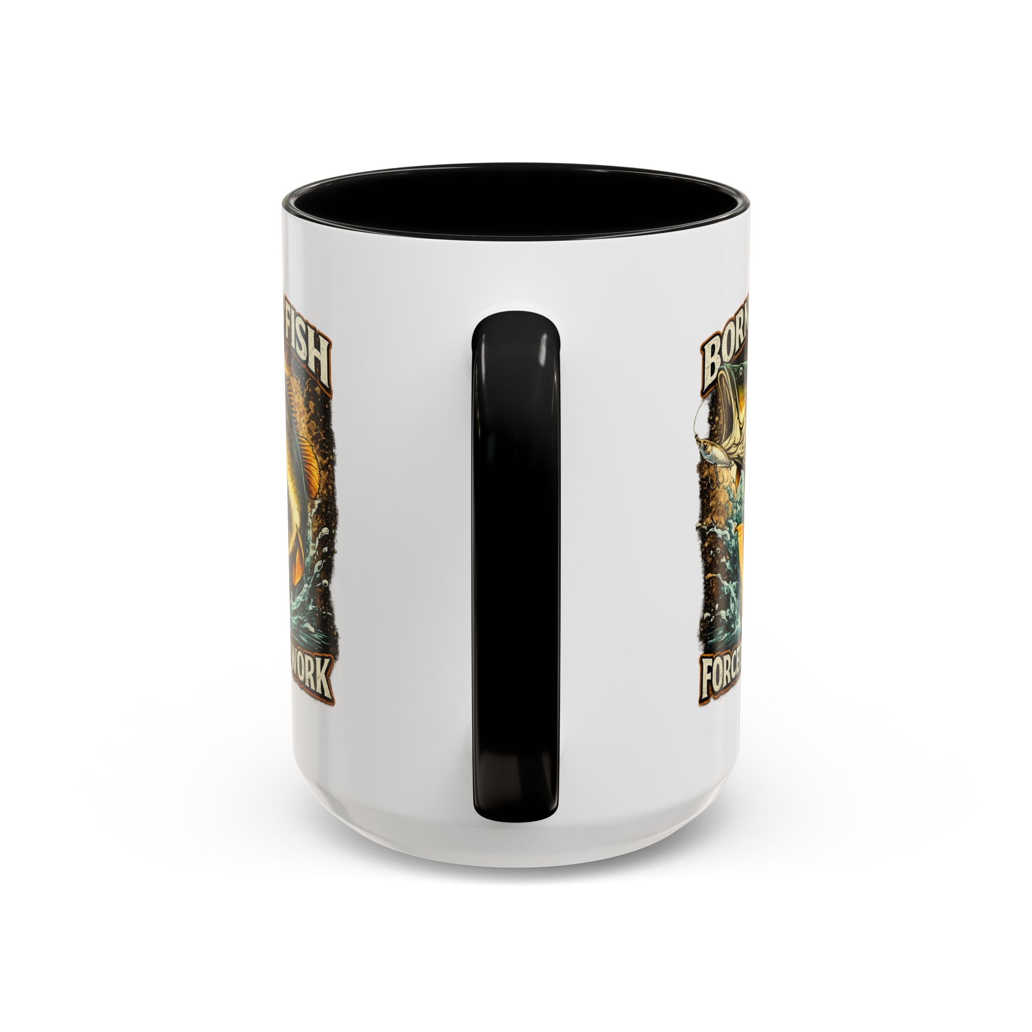 Born to Fish Accent Coffee Mug — “Born to Fish, Forced to Work” Fishing Mug