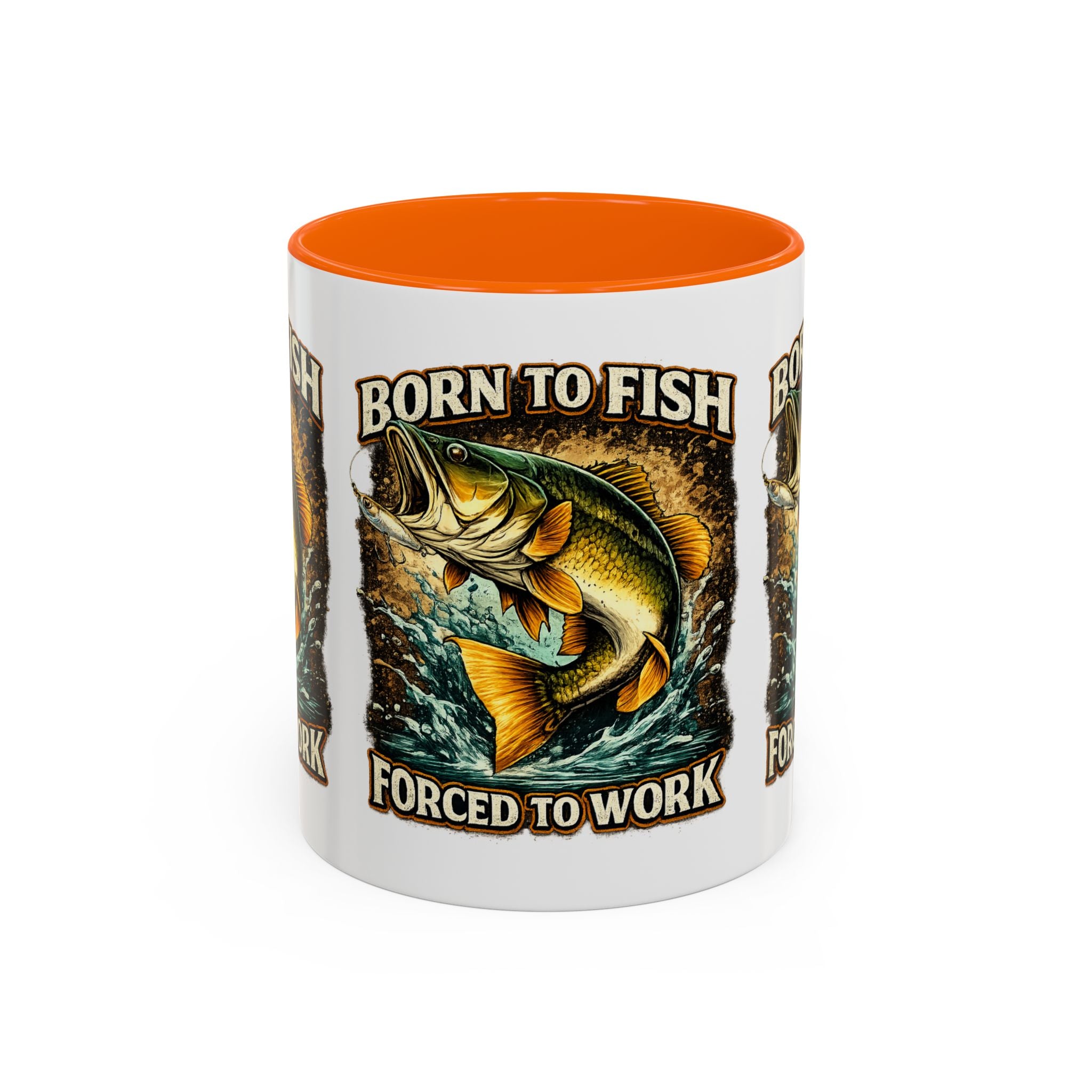 Born to Fish Accent Coffee Mug — “Born to Fish, Forced to Work” Fishing Mug