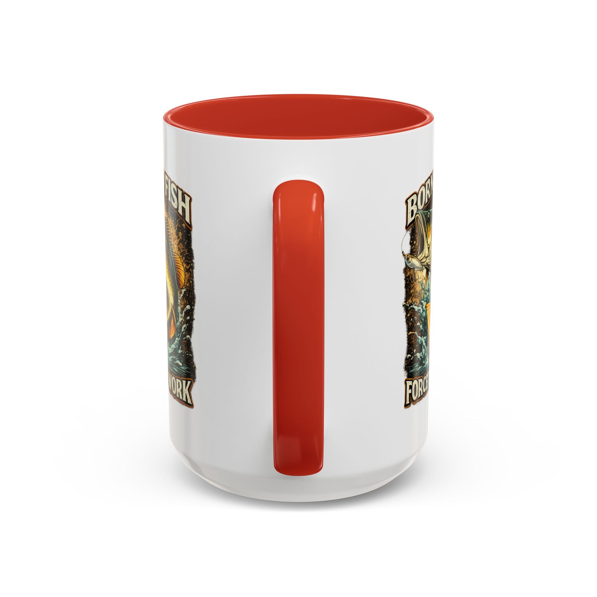 Born to Fish Accent Coffee Mug — “Born to Fish, Forced to Work” Fishing Mug