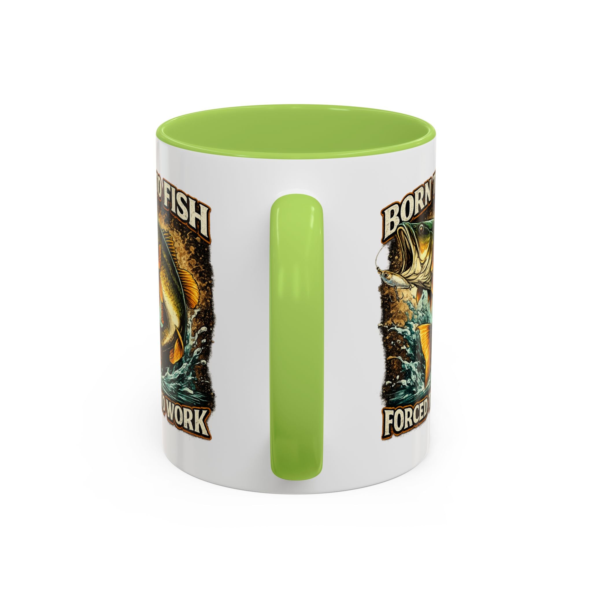 Born to Fish Accent Coffee Mug — “Born to Fish, Forced to Work” Fishing Mug