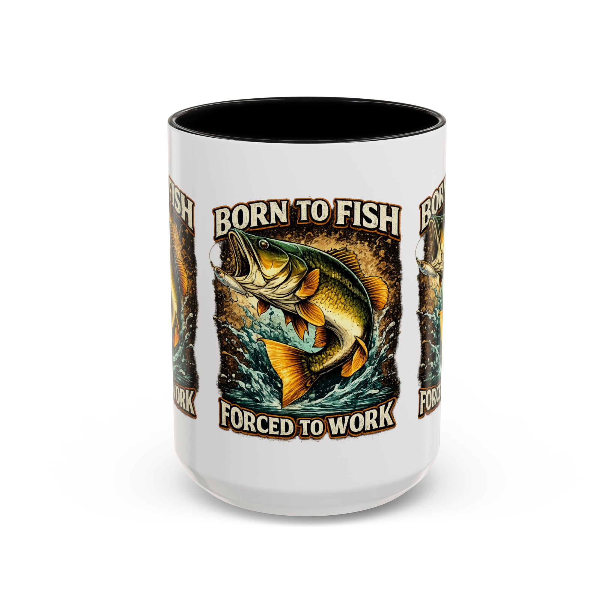 Born to Fish Accent Coffee Mug — “Born to Fish, Forced to Work” Fishing Mug
