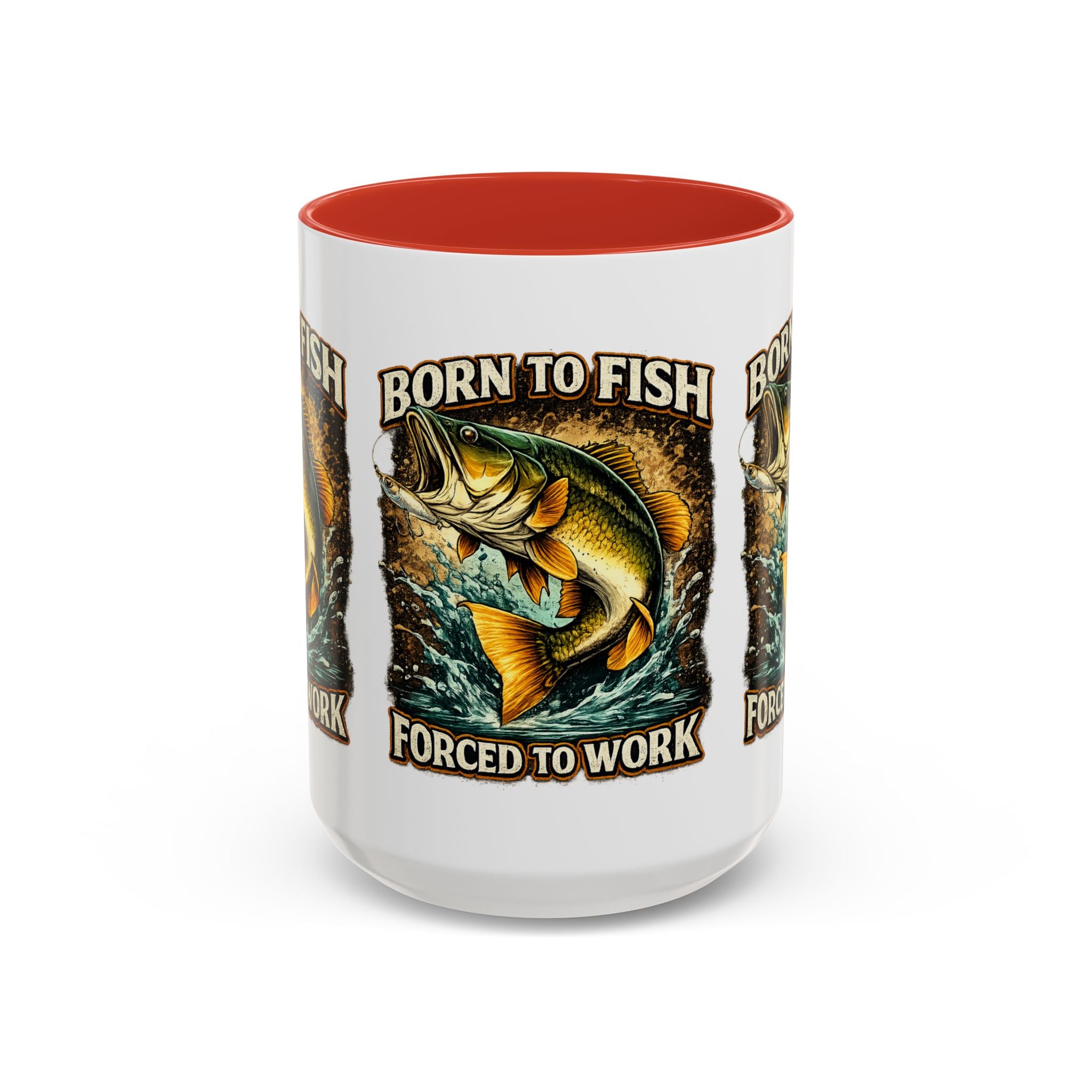 Born to Fish Accent Coffee Mug — “Born to Fish, Forced to Work” Fishing Mug