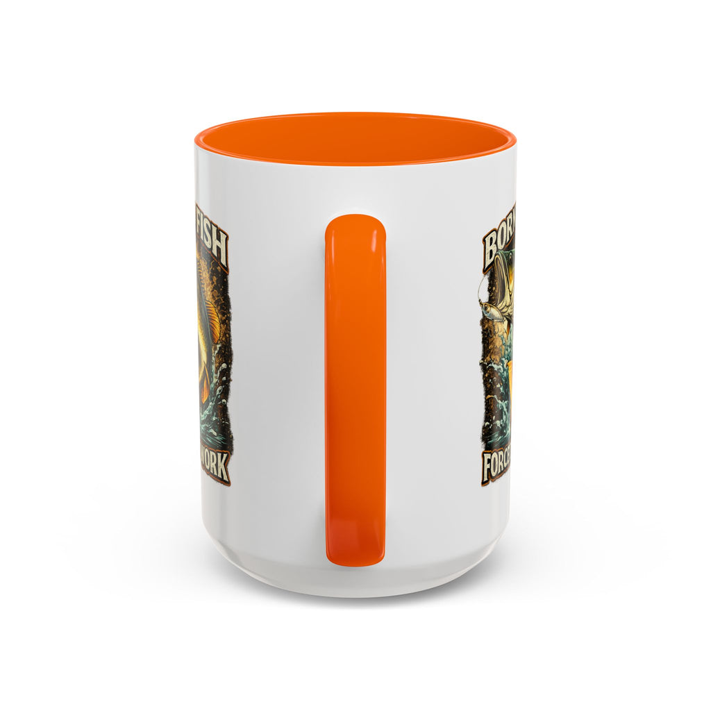 Born to Fish Accent Coffee Mug — “Born to Fish, Forced to Work” Fishing Mug