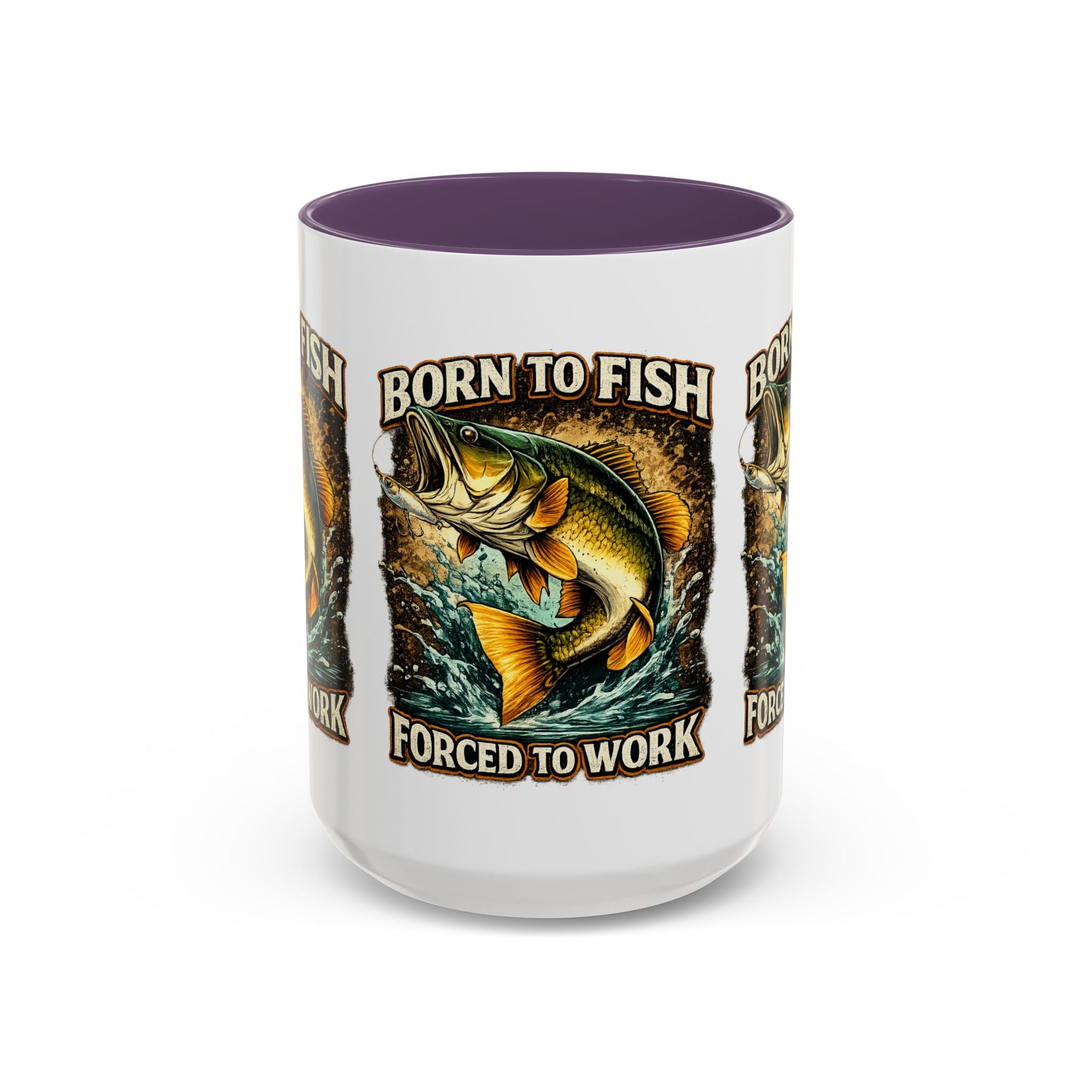 Born to Fish Accent Coffee Mug — “Born to Fish, Forced to Work” Fishing Mug
