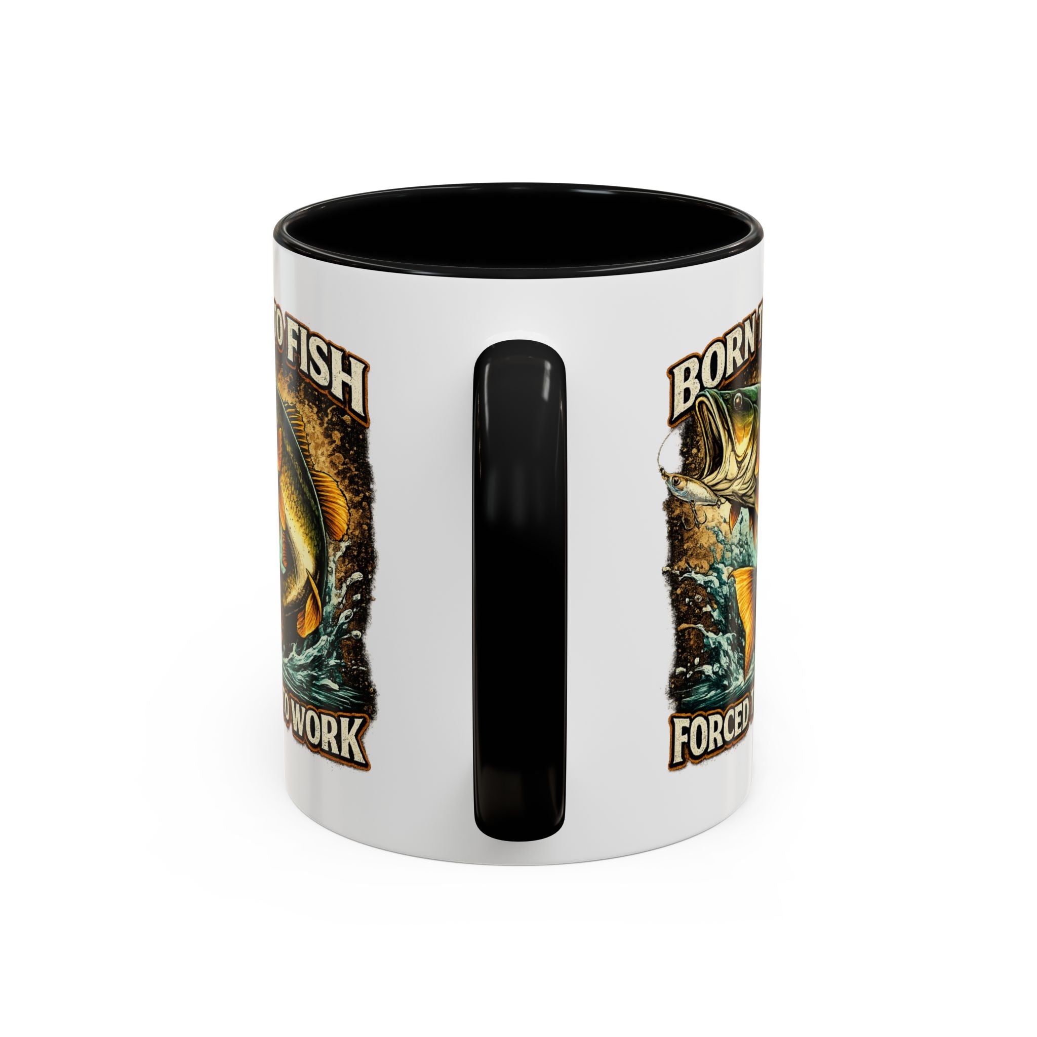 Born to Fish Accent Coffee Mug — “Born to Fish, Forced to Work” Fishing Mug