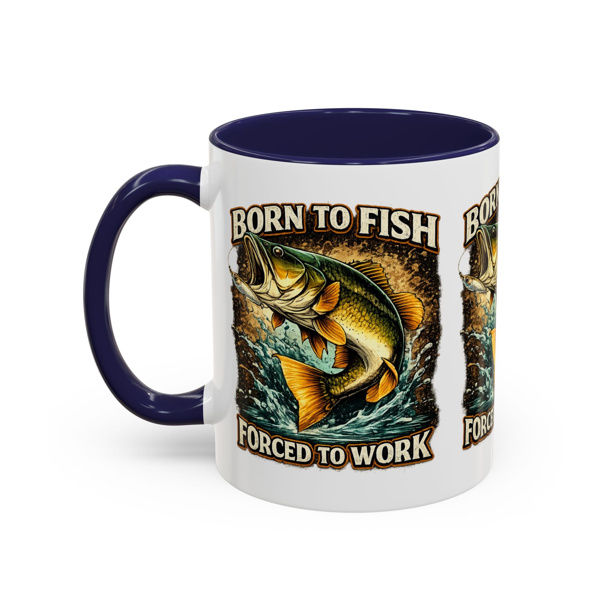 Born to Fish Accent Coffee Mug — “Born to Fish, Forced to Work” Fishing Mug