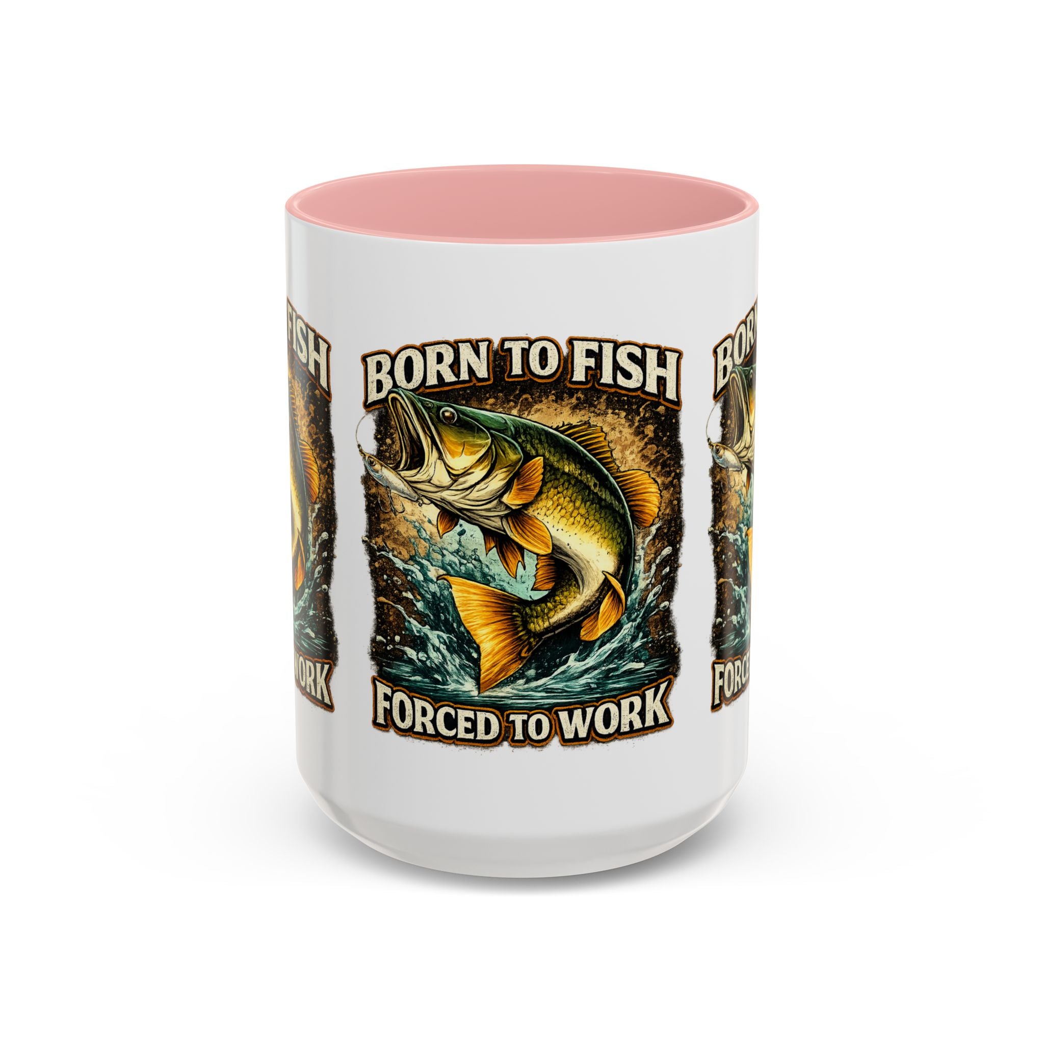 Born to Fish Accent Coffee Mug — “Born to Fish, Forced to Work” Fishing Mug