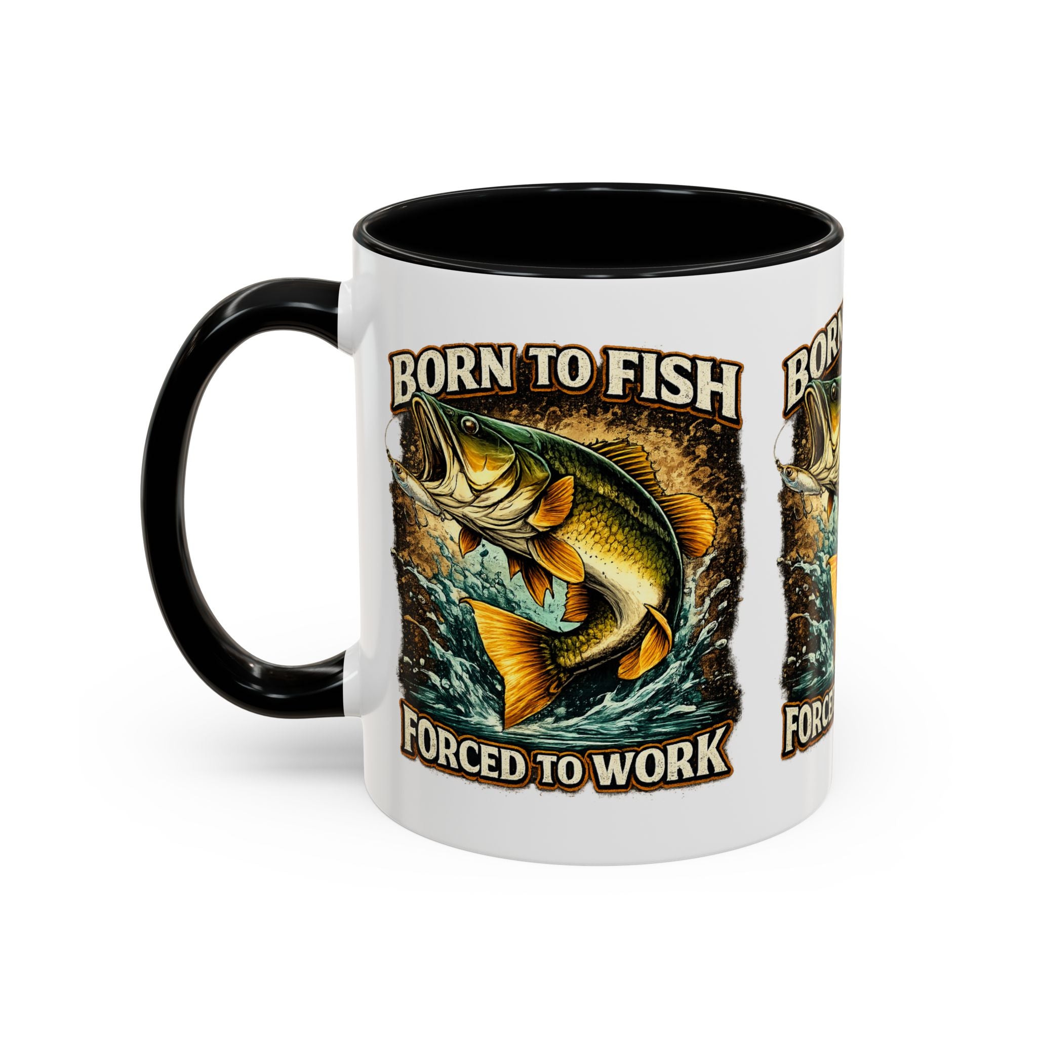 Born to Fish Accent Coffee Mug — “Born to Fish, Forced to Work” Fishing Mug