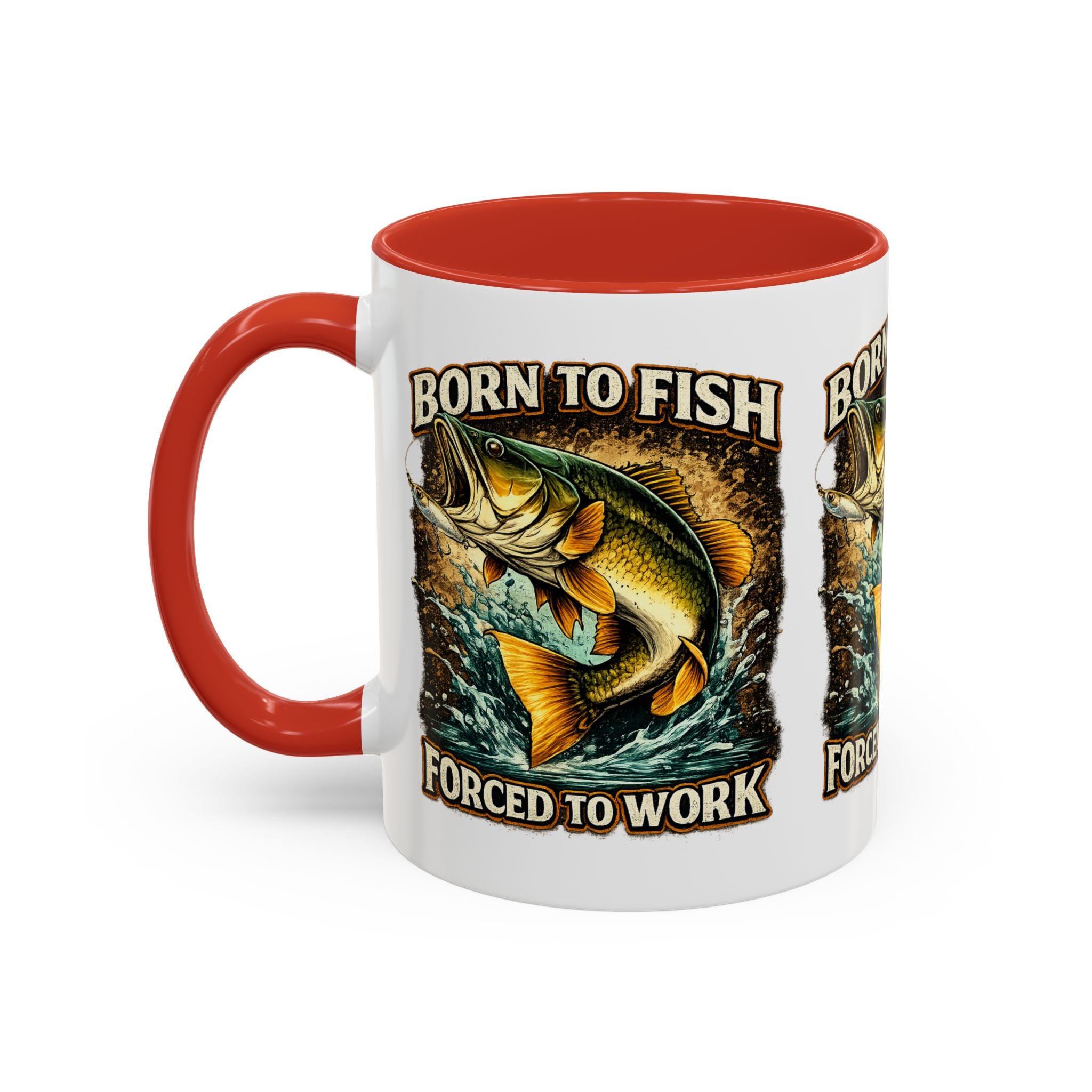 Born to Fish Accent Coffee Mug — “Born to Fish, Forced to Work” Fishing Mug