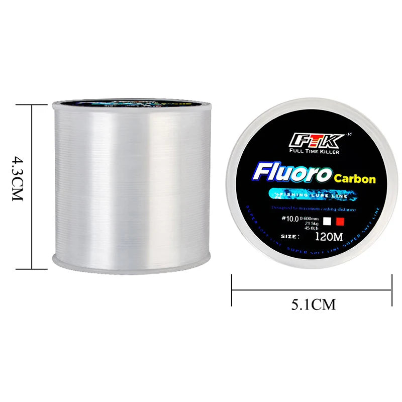 120M Fish Line 0.2mm-0.6mm 7.15LB-45LB Fluorocarbon Coating Treatment Process Carbon Surface Nylon Molecules Fresh Water