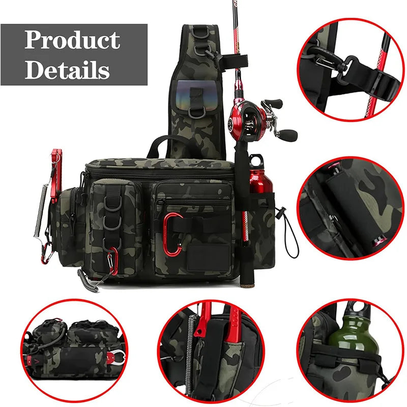 New Fishing Tackle Backpack Lure Box Gear Storage Bag Fanny Pack for Men Fly Fishing Backpack with Rod Holder Sling Shoulder Bag
