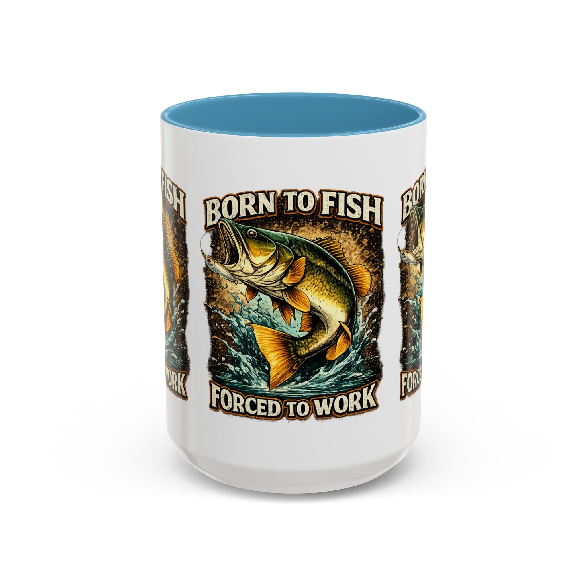 Born to Fish Accent Coffee Mug — “Born to Fish, Forced to Work” Fishing Mug