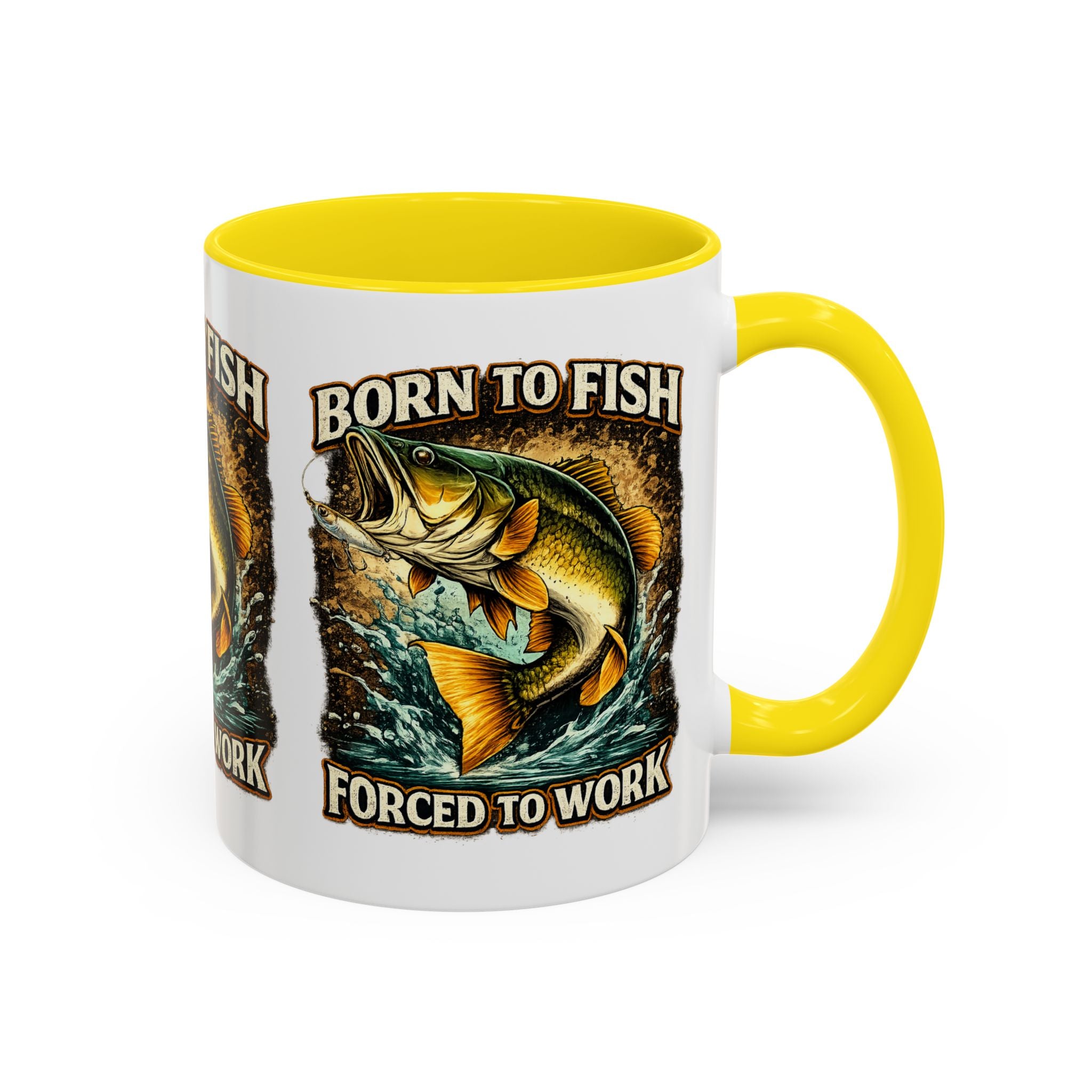 Born to Fish Accent Coffee Mug — “Born to Fish, Forced to Work” Fishing Mug