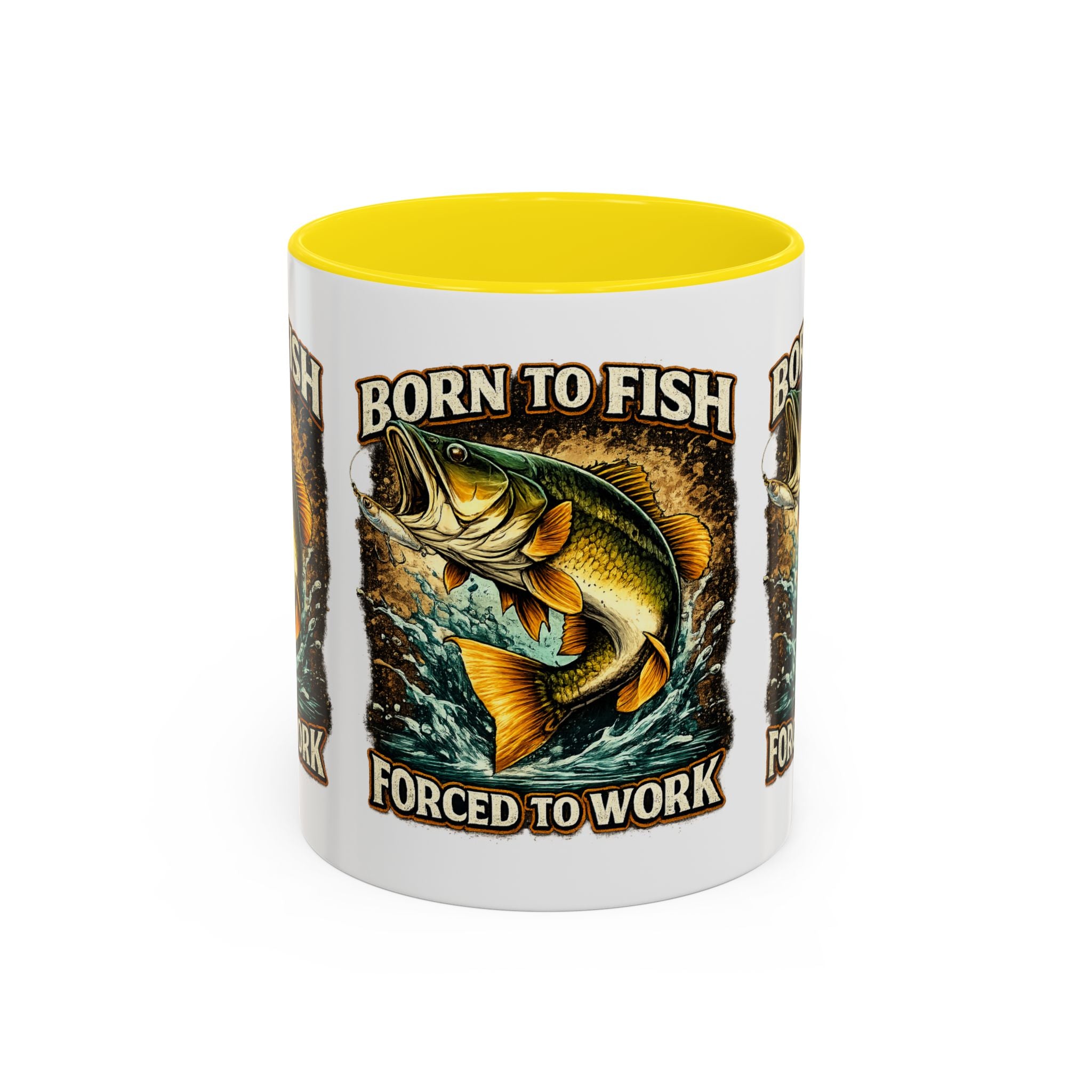 Born to Fish Accent Coffee Mug — “Born to Fish, Forced to Work” Fishing Mug