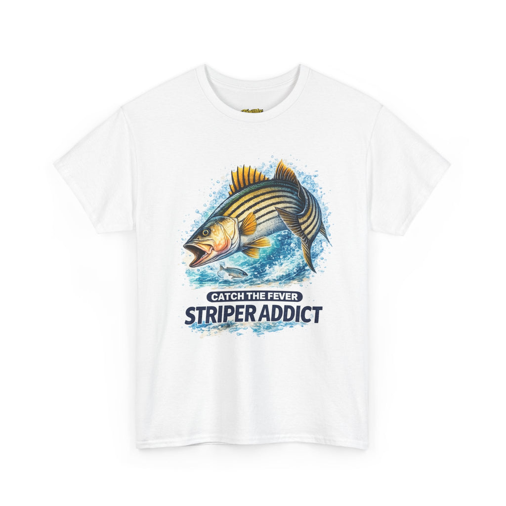 Striper Addict Fishing T‑Shirt — Catch the Fever Striped Bass Tee