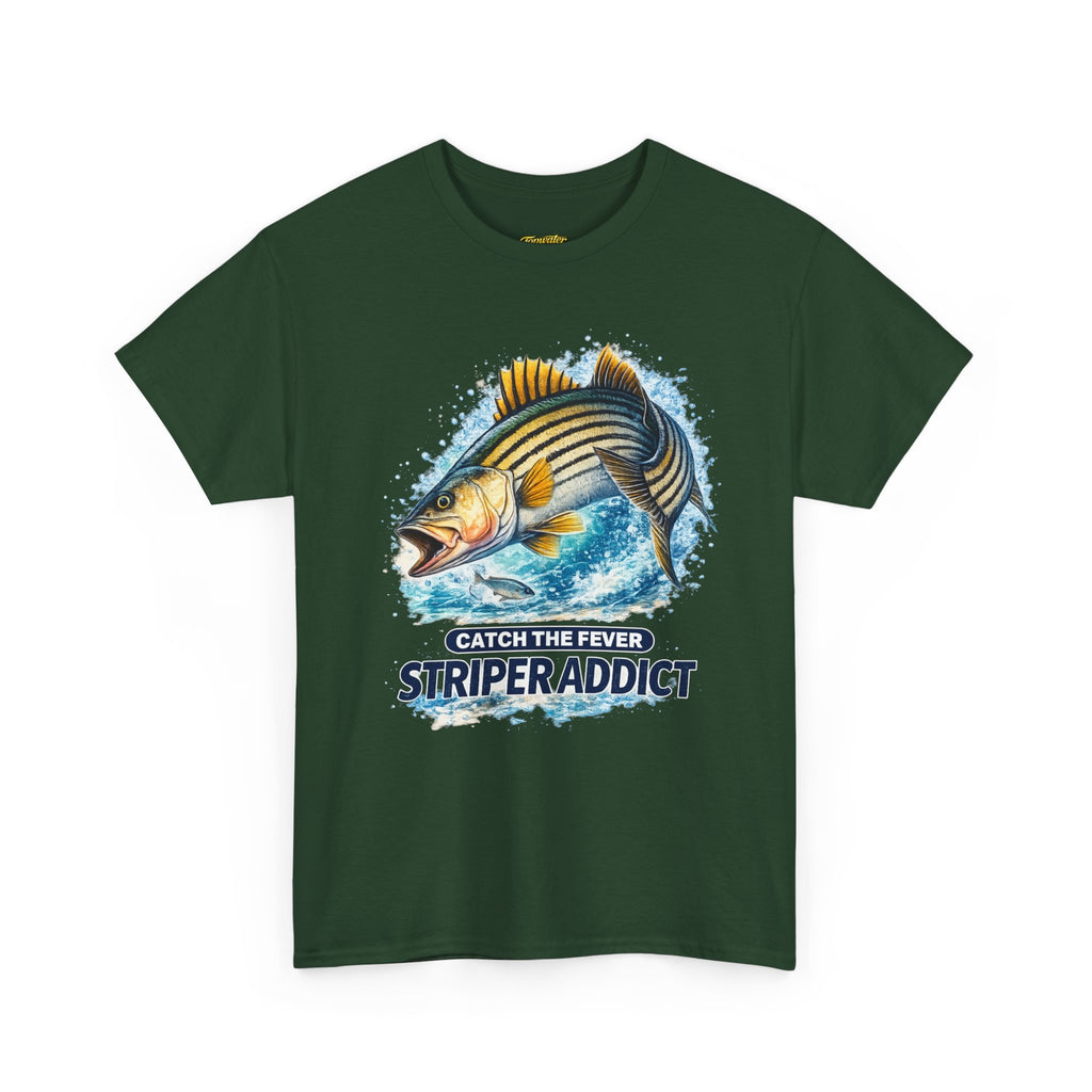 Striper Addict Fishing T‑Shirt — Catch the Fever Striped Bass Tee