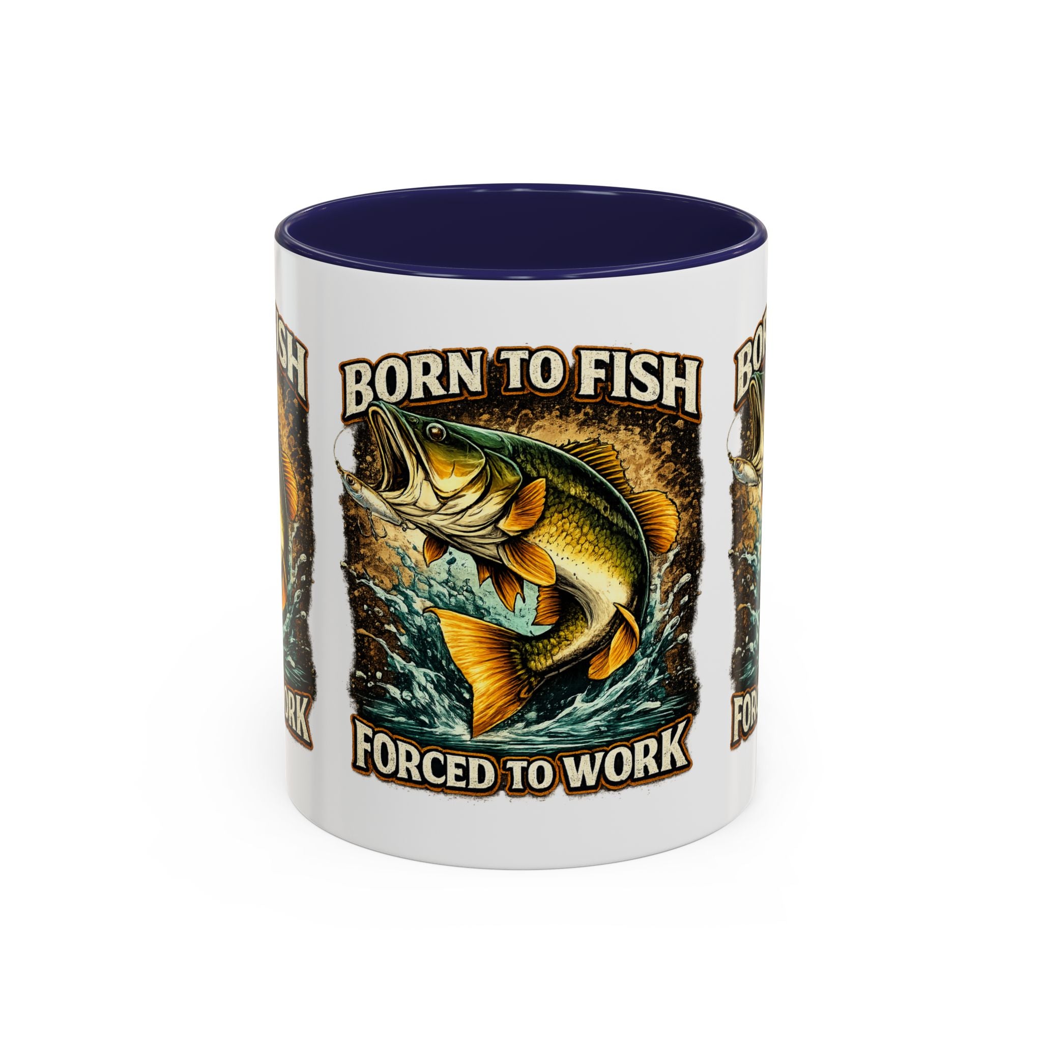 Born to Fish Accent Coffee Mug — “Born to Fish, Forced to Work” Fishing Mug