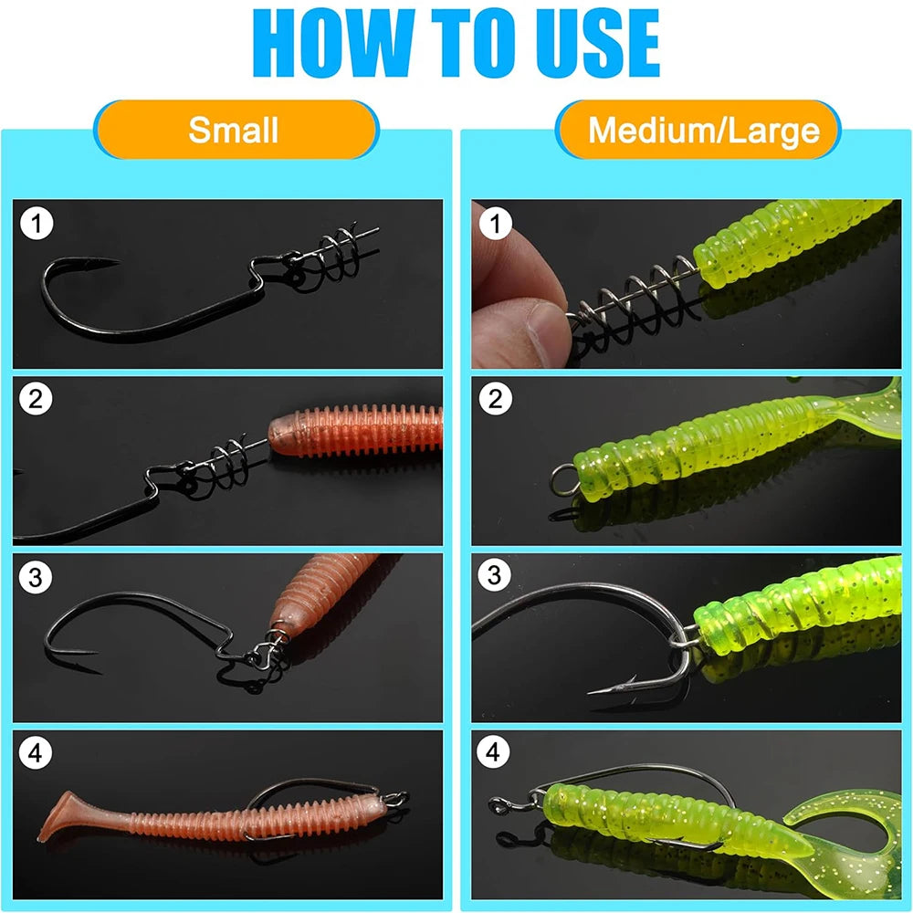 50Pcs Spring Twist Lock Fishing Crank Hook Centering Pin Screw Lock Bait Keeper Spring Fishing Hook for Worm Lures Bait Keeper