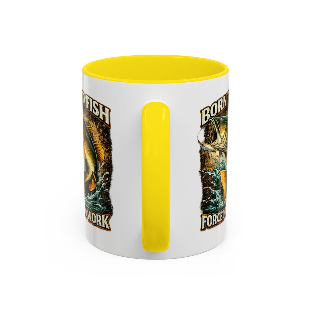 Born to Fish Accent Coffee Mug — “Born to Fish, Forced to Work” Fishing Mug