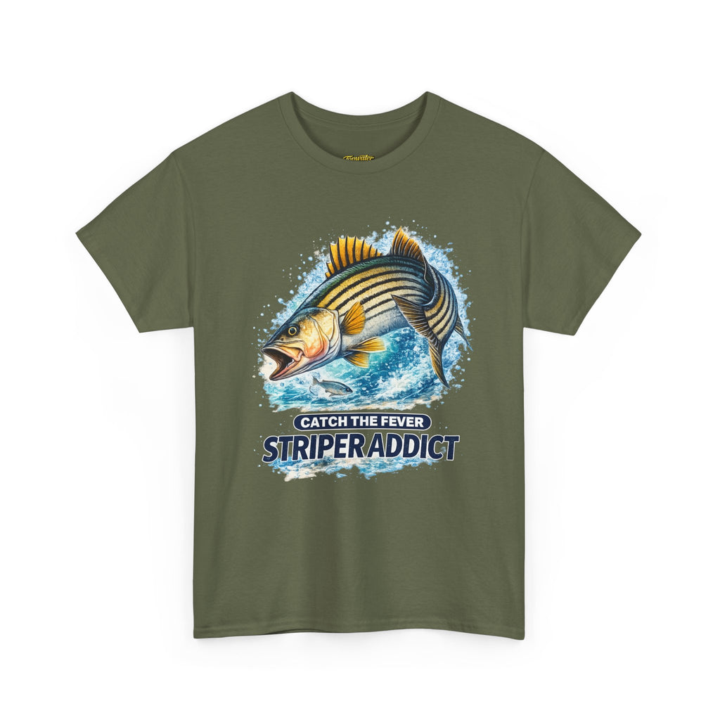 Striper Addict Fishing T‑Shirt — Catch the Fever Striped Bass Tee