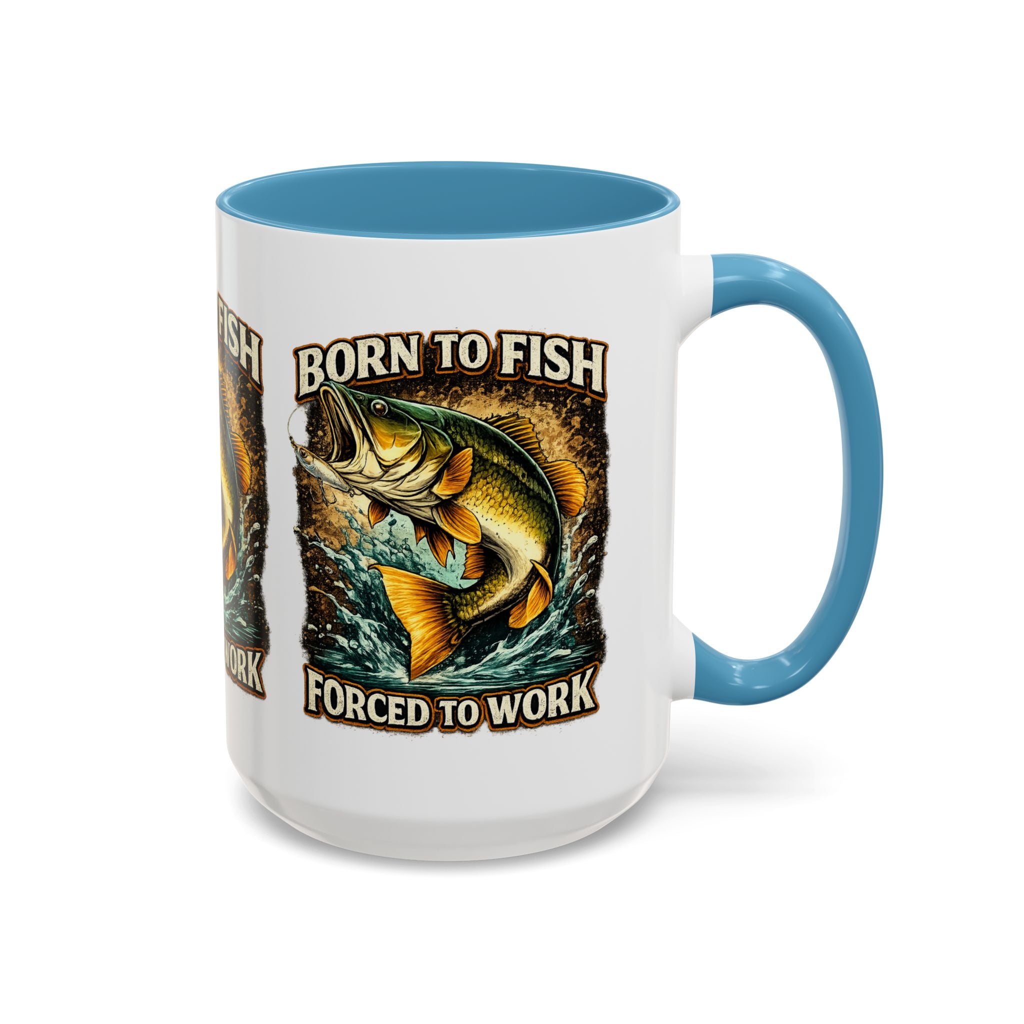 Born to Fish Accent Coffee Mug — “Born to Fish, Forced to Work” Fishing Mug