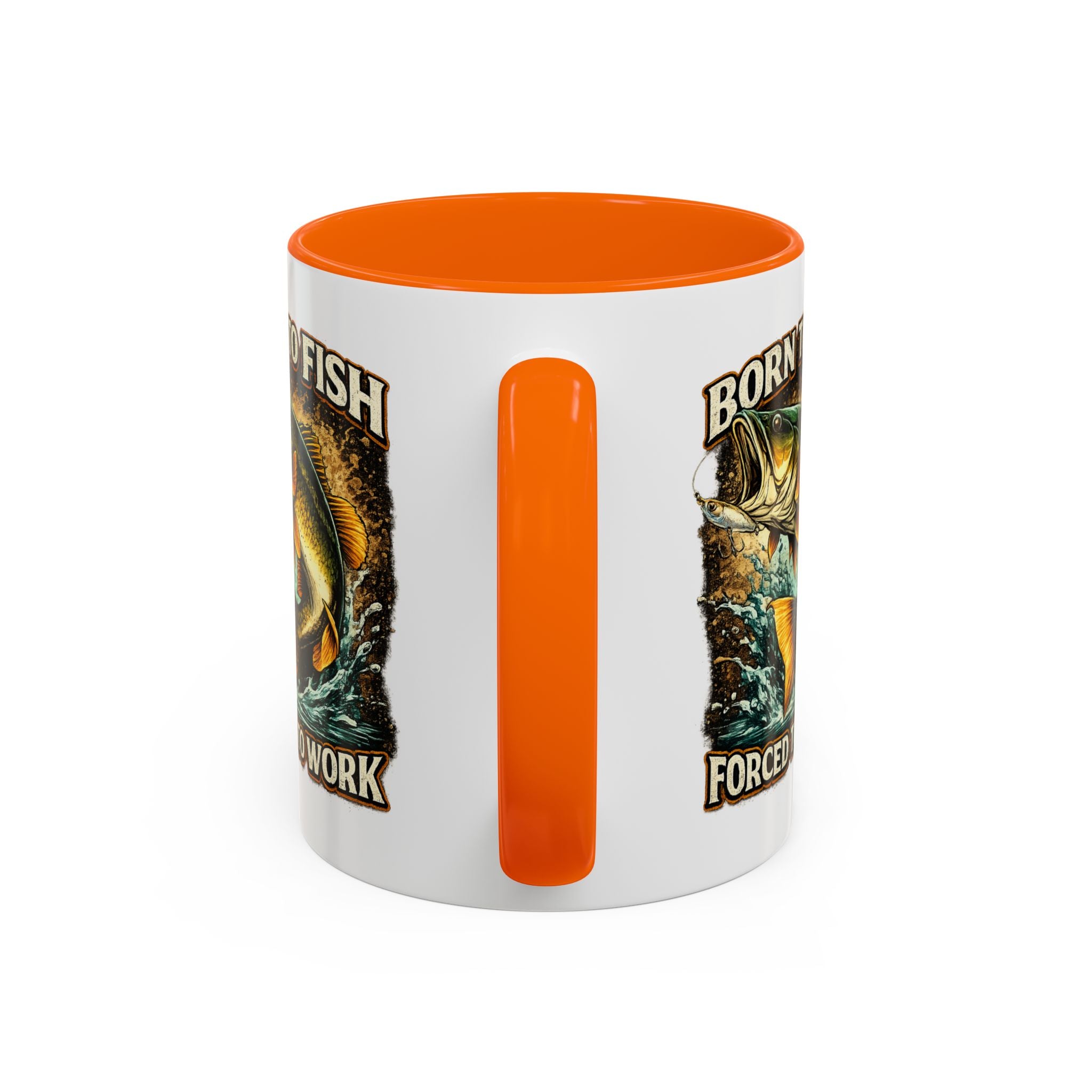Born to Fish Accent Coffee Mug — “Born to Fish, Forced to Work” Fishing Mug