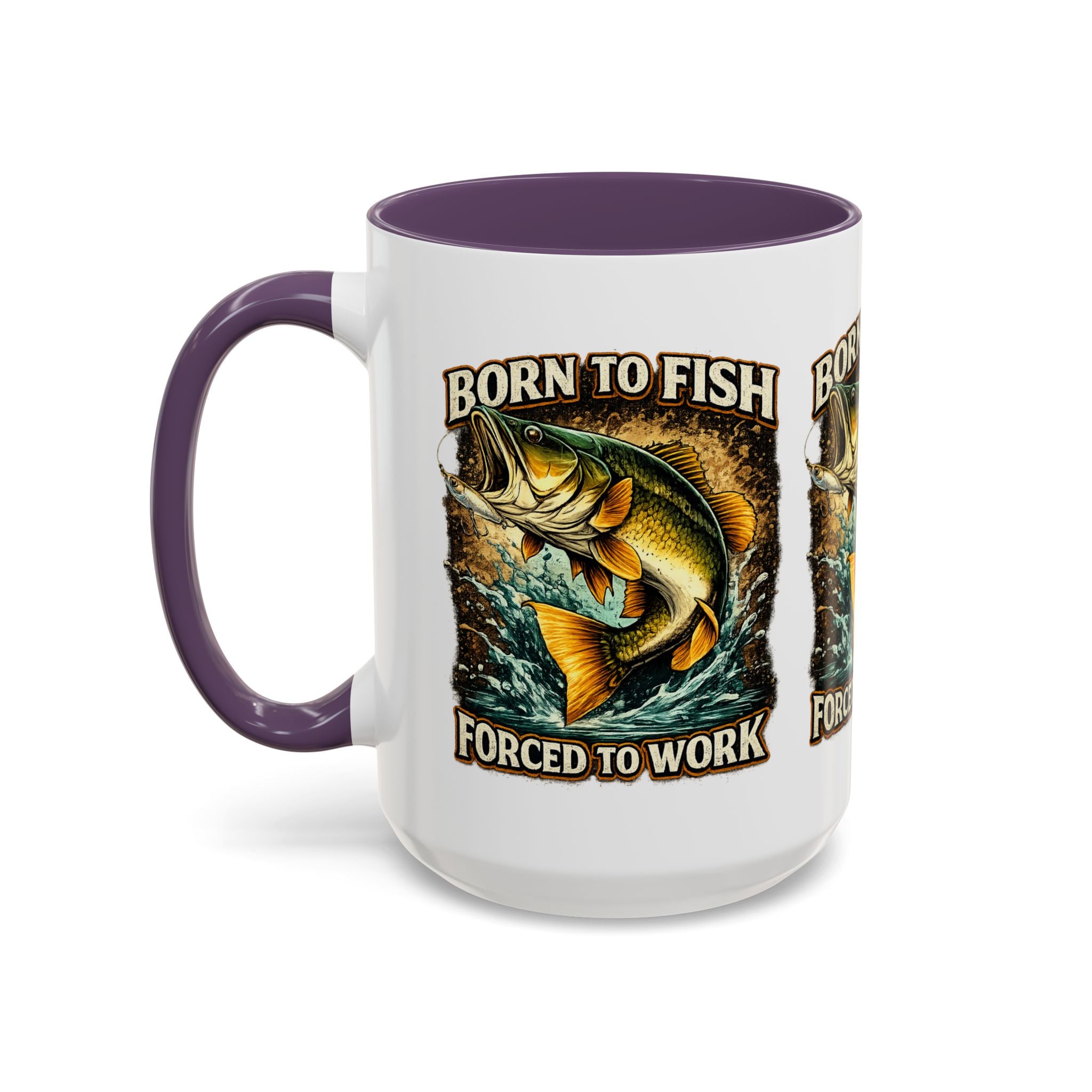 Born to Fish Accent Coffee Mug — “Born to Fish, Forced to Work” Fishing Mug