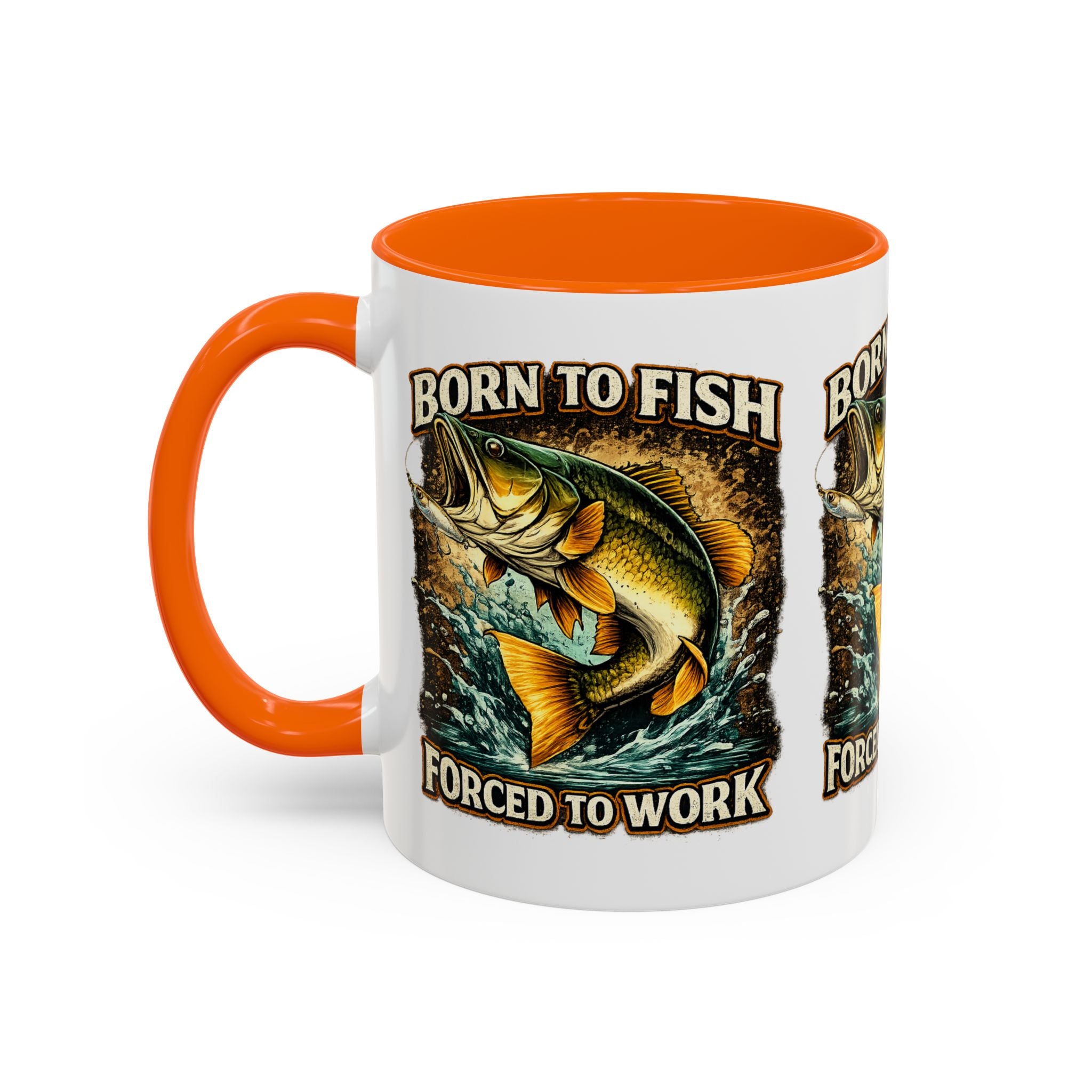Born to Fish Accent Coffee Mug — “Born to Fish, Forced to Work” Fishing Mug
