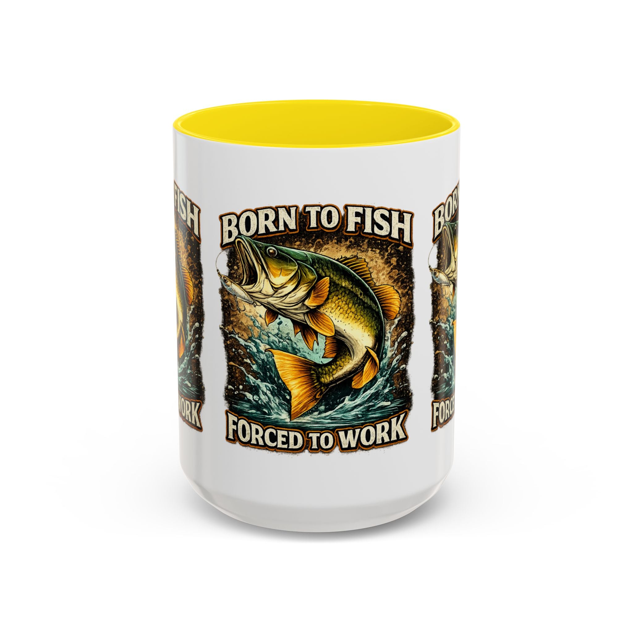 Born to Fish Accent Coffee Mug — “Born to Fish, Forced to Work” Fishing Mug
