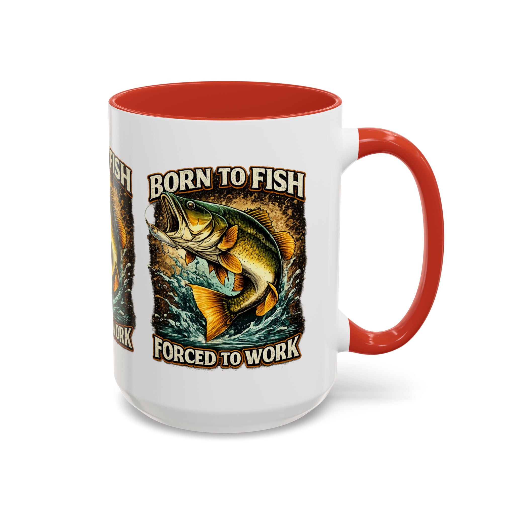 Born to Fish Accent Coffee Mug — “Born to Fish, Forced to Work” Fishing Mug