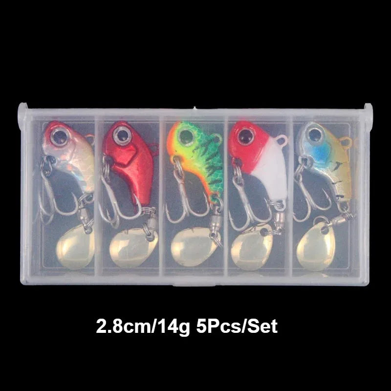 5 Pcs Hard Metal Lure Set Rotating VIB Jig Spoon Spinner Artificial Bait For Saltwater Freshwater Bass Pike Trout Fishing